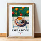 Café Allongé – French Coffee, Street Café Wall Art, in wooden frame leaning on the floor