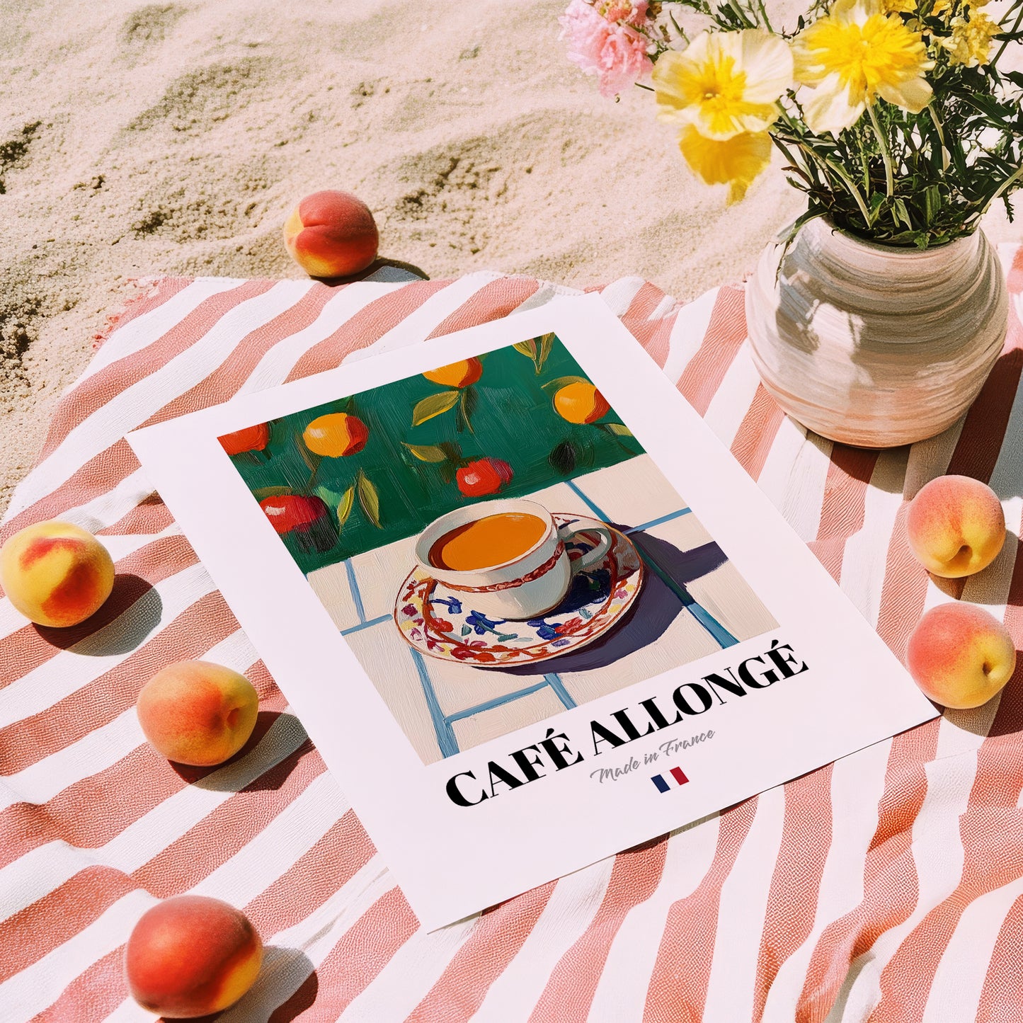Café Allongé – French Coffee, Street Café Wall Art, unframed on coastal sand
