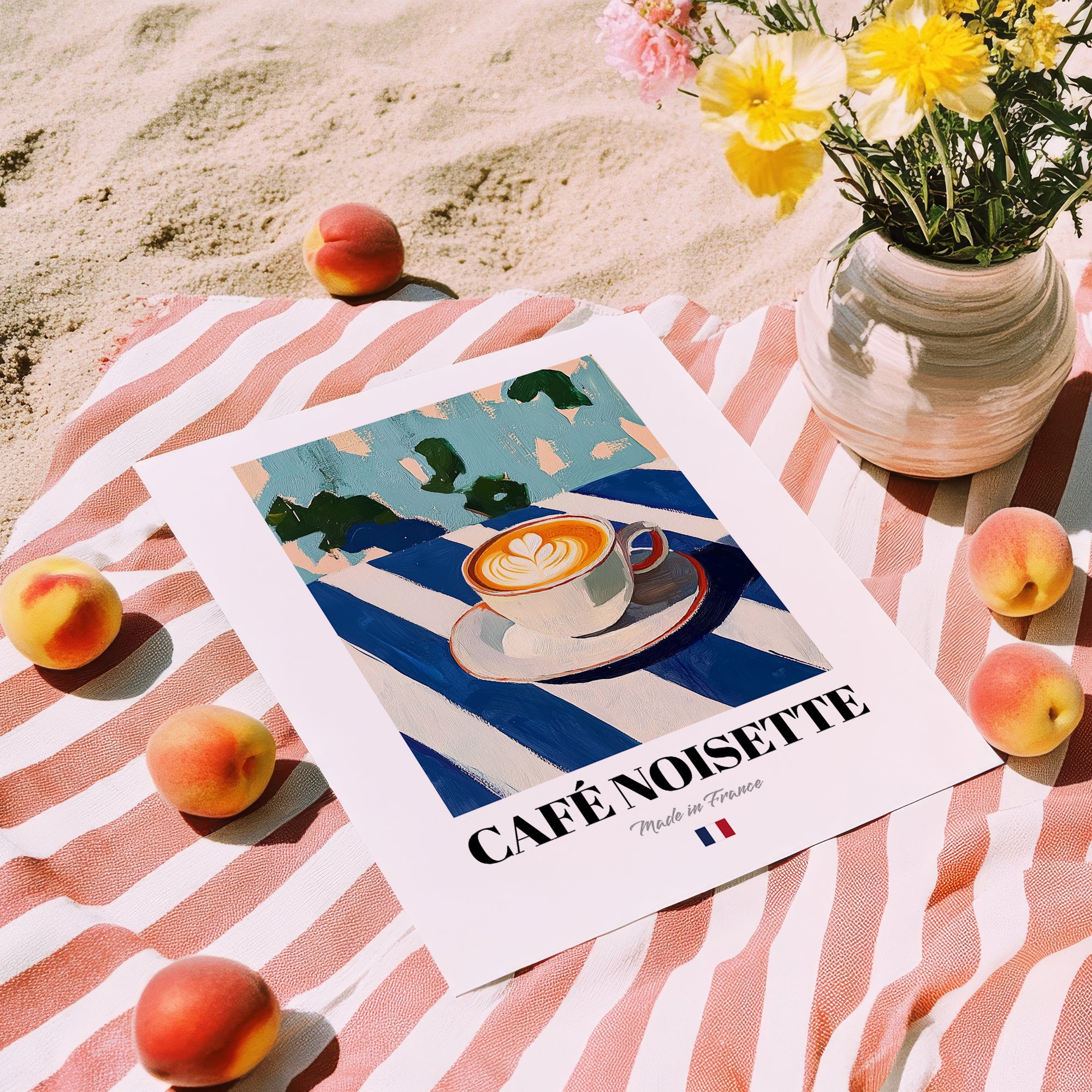 Café Noisette – French Coffee, Book Café Art, unframed on coastal sand