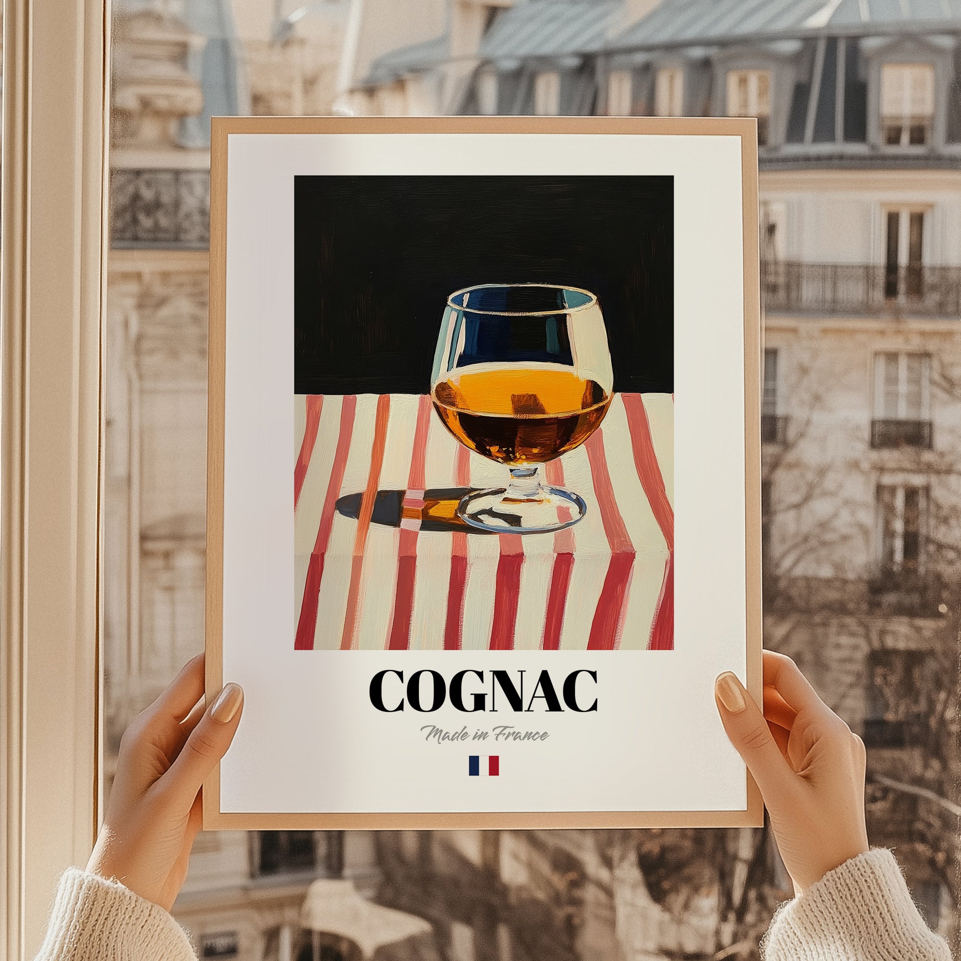 Cognac – French Spirit Drink, Beach Bar Poster, styled in a charming Paris street view