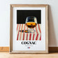 Cognac – French Spirit Drink, Beach Bar Poster, in wooden frame leaning on the floor
