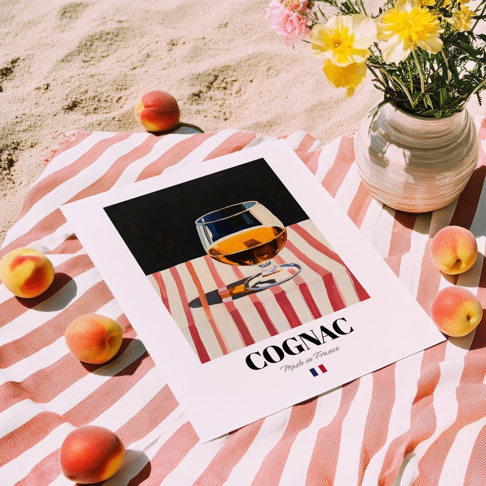 Cognac – French Spirit Drink, Beach Bar Poster, unframed on coastal sand