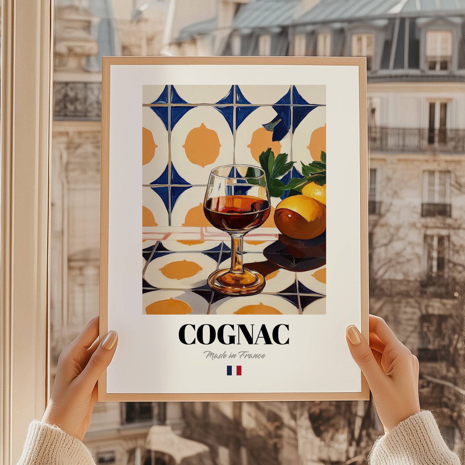 Cognac – French Spirit Drink, Hotel Lobby Art, styled in a charming Paris street view