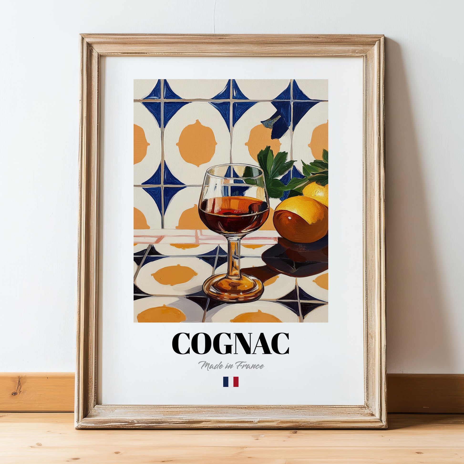 Cognac – French Spirit Drink, Hotel Lobby Art, in wooden frame leaning on the floor