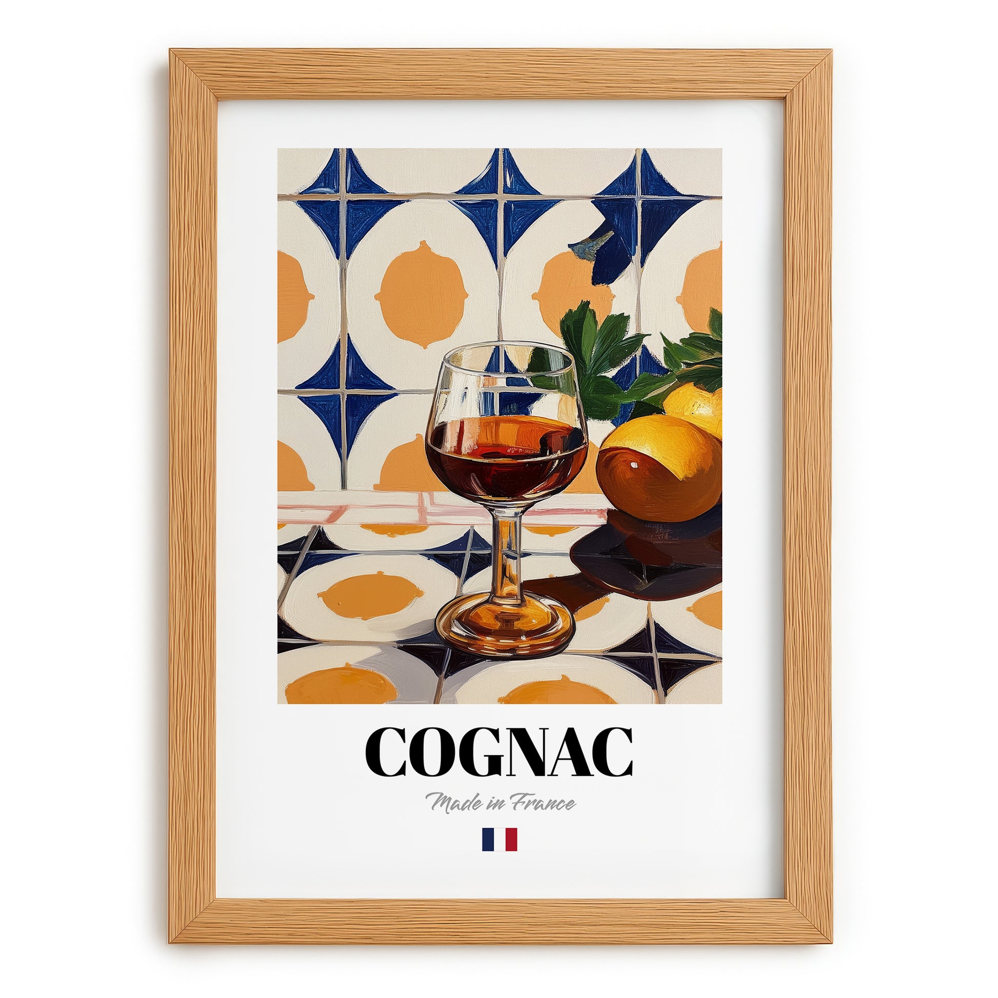 Cognac – French Spirit Drink, Hotel Lobby Art, set in oak frame