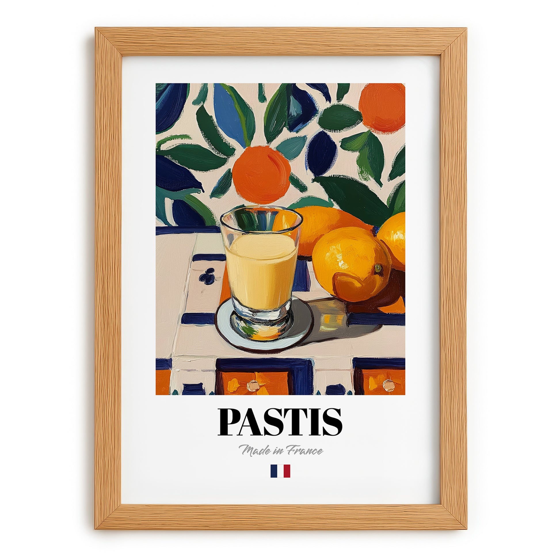 Pastis – French Spirit Drink, Rooftop Terrace Wall Art, set in oak frame