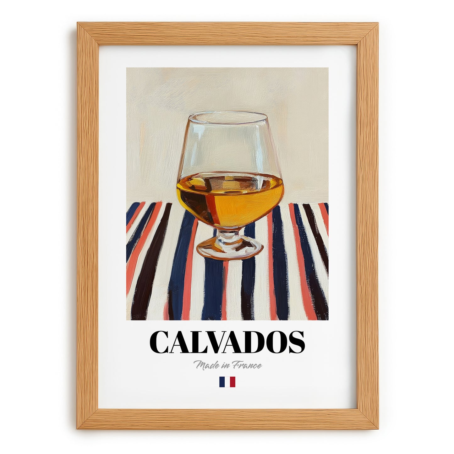 Calvados – French Spirit Drink, Beach Bar Illustration, set in oak frame