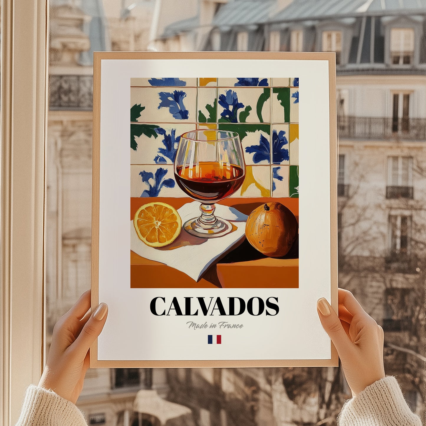 Calvados – French Spirit Drink, Hotel Lobby Still Life, styled in a charming Paris street view