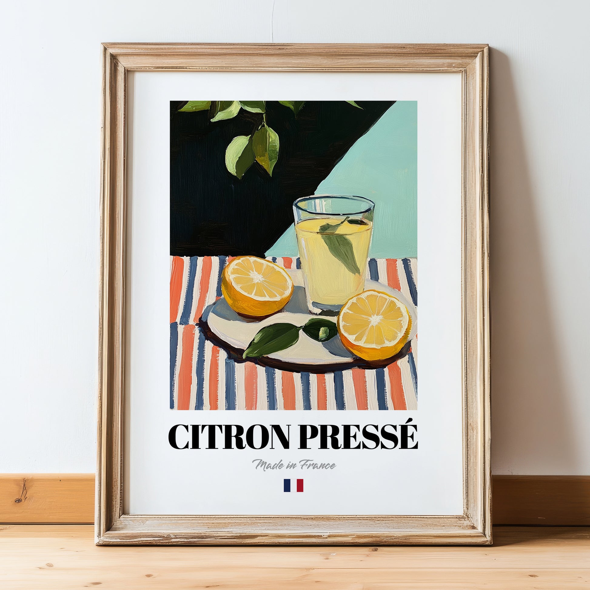 Citron Pressé – French Beverage Drink, Jazz Bar Illustration, in wooden frame leaning on the floor