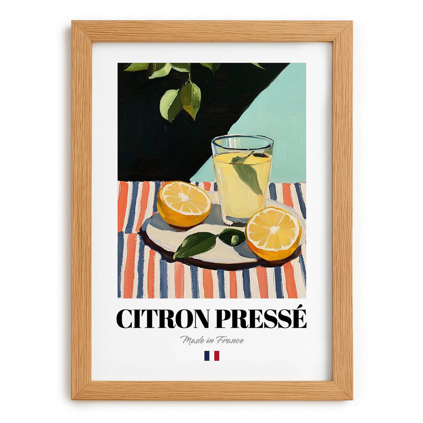 Citron Pressé – French Beverage Drink, Jazz Bar Illustration, set in oak frame