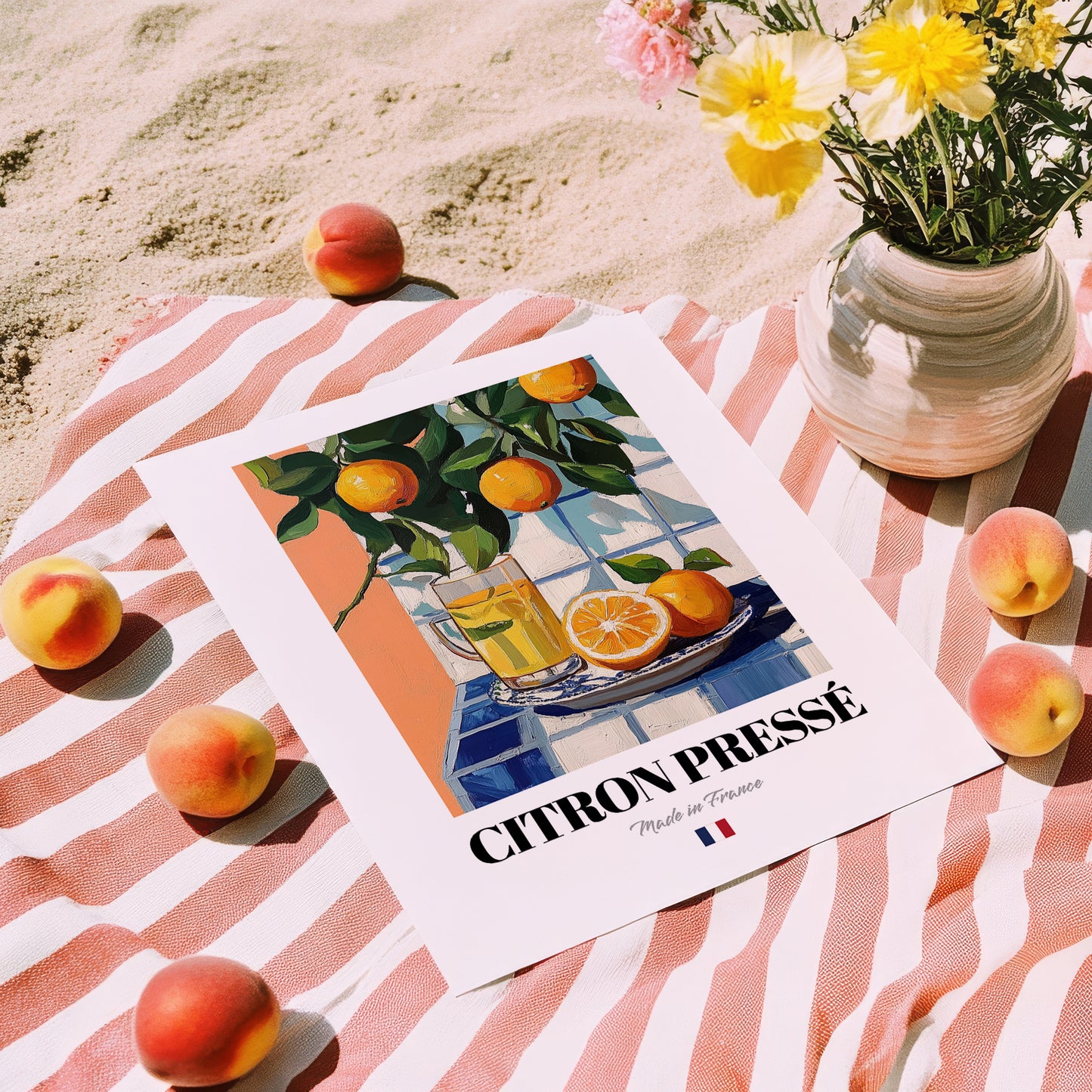 Citron Pressé – French Beverage Drink, Speakeasy Painting, unframed on coastal sand