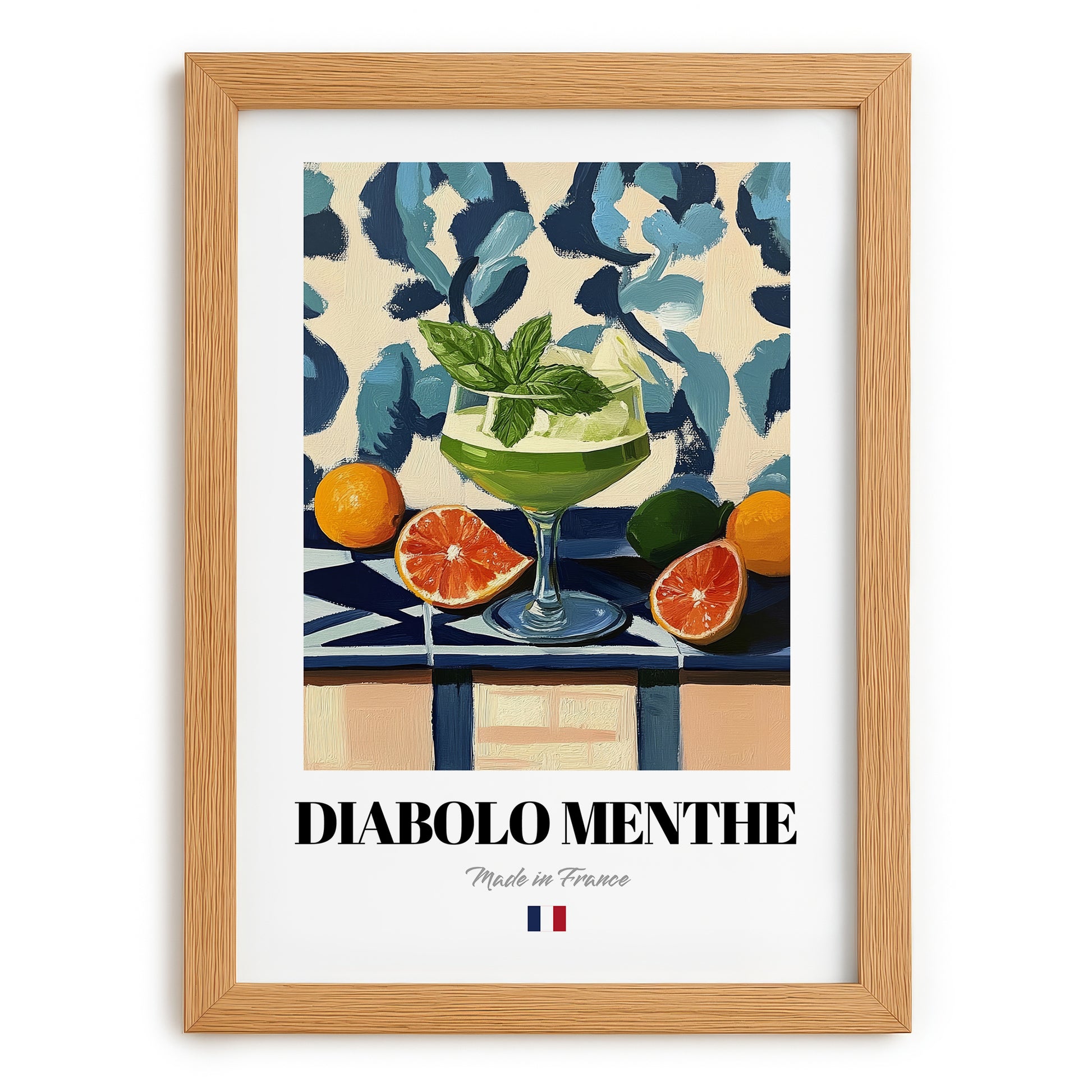 Diabolo Menthe – French Beverage Drink, Beach Bar Poster, set in oak frame