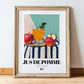 Jus de Pomme – French Beverage Drink, Cocktail Lounge Poster, in wooden frame leaning on the floor
