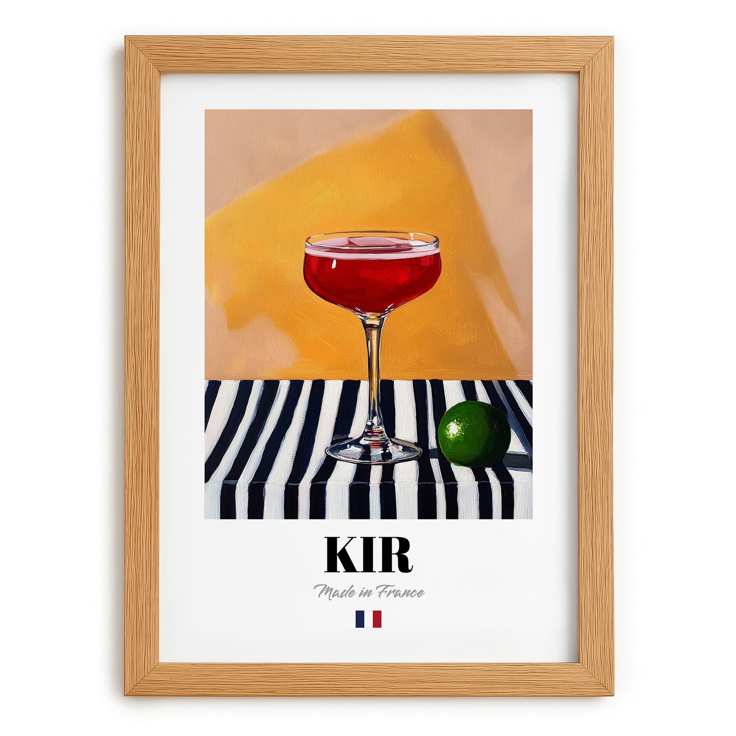 Kir – French Cocktail Drink, Beach Bar Still Life, set in oak frame