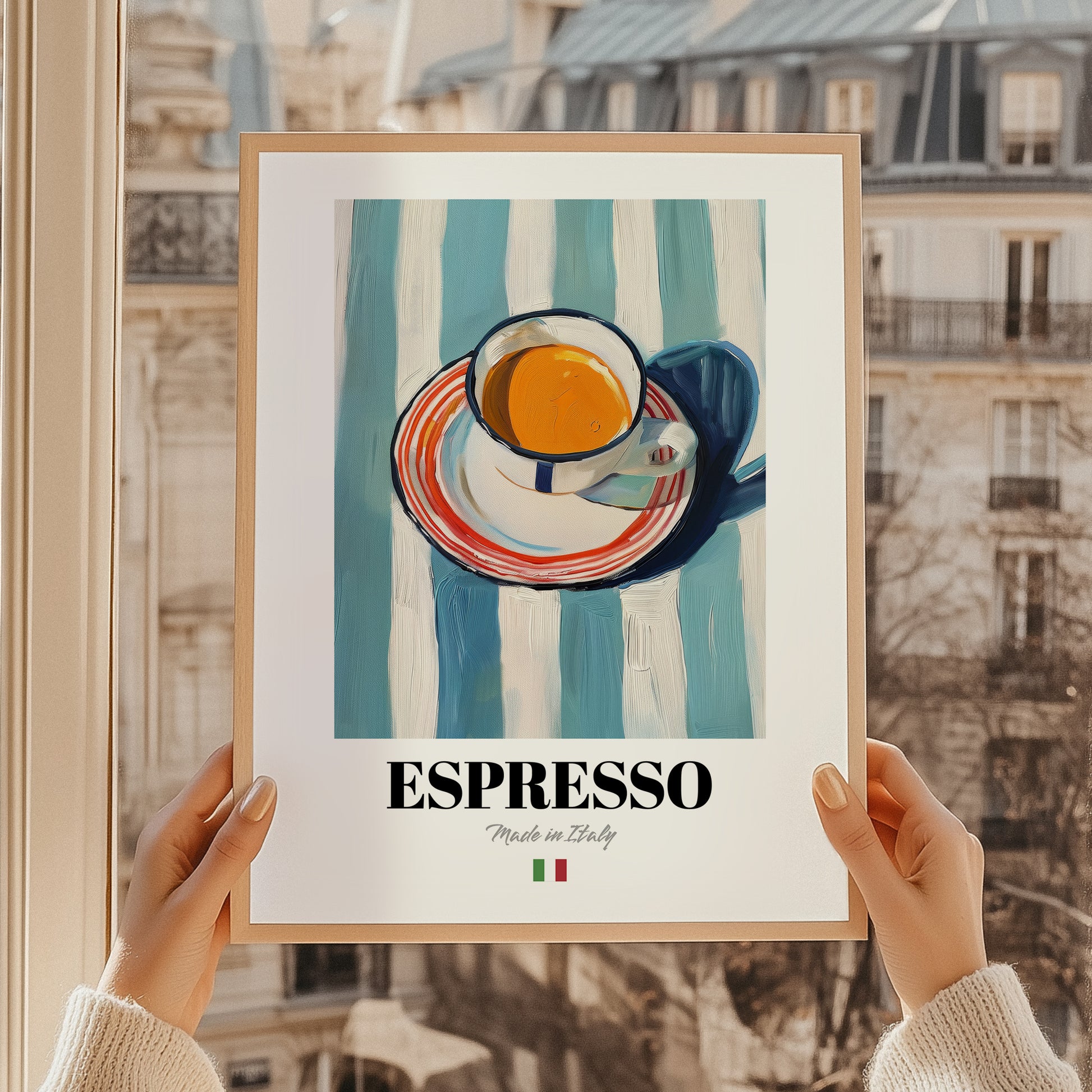 Espresso – Italian Coffee, Café Poster, styled in a charming Paris street view