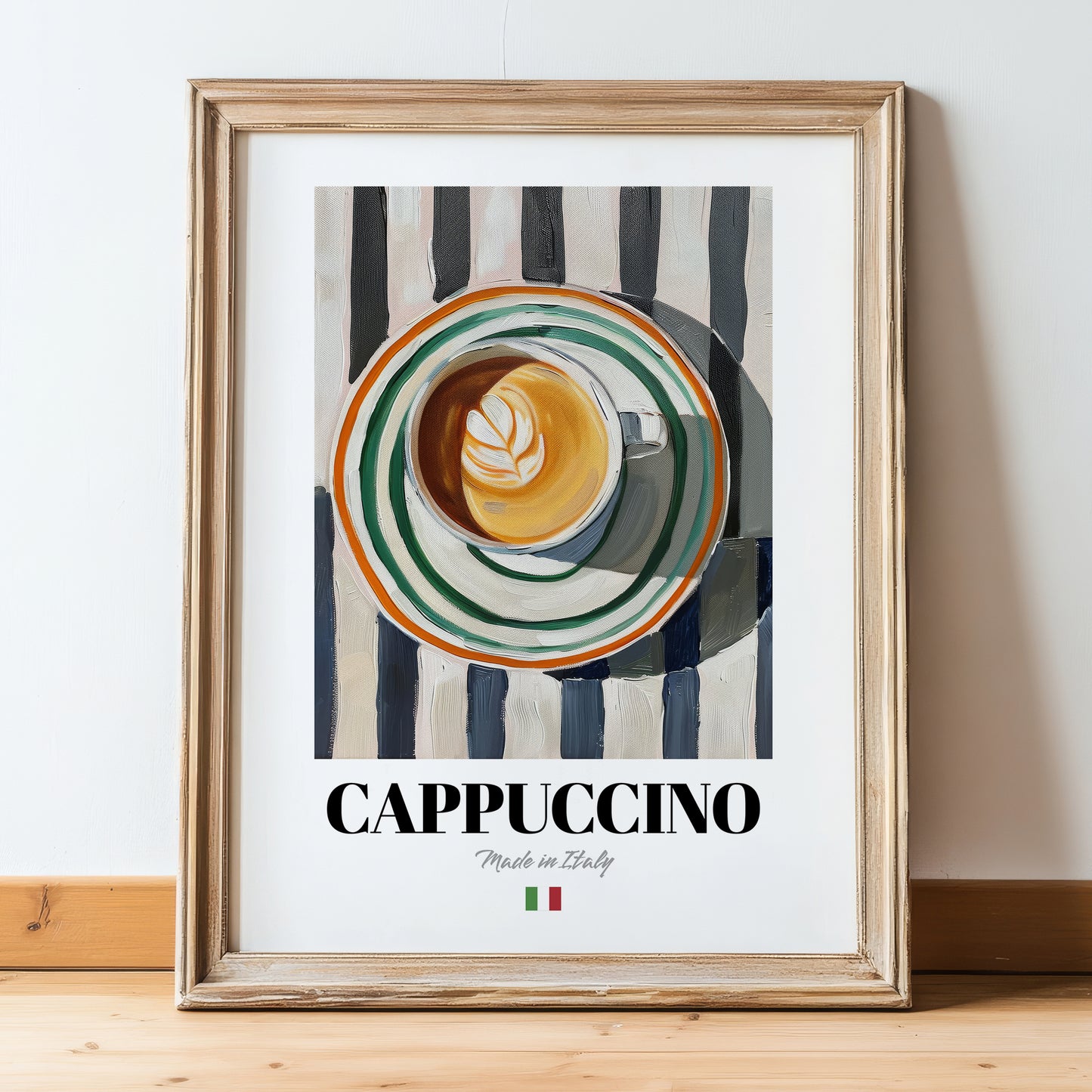 Cappuccino Lot #2 - Italienischer Kaffee auf gestreifter Tischdecke
