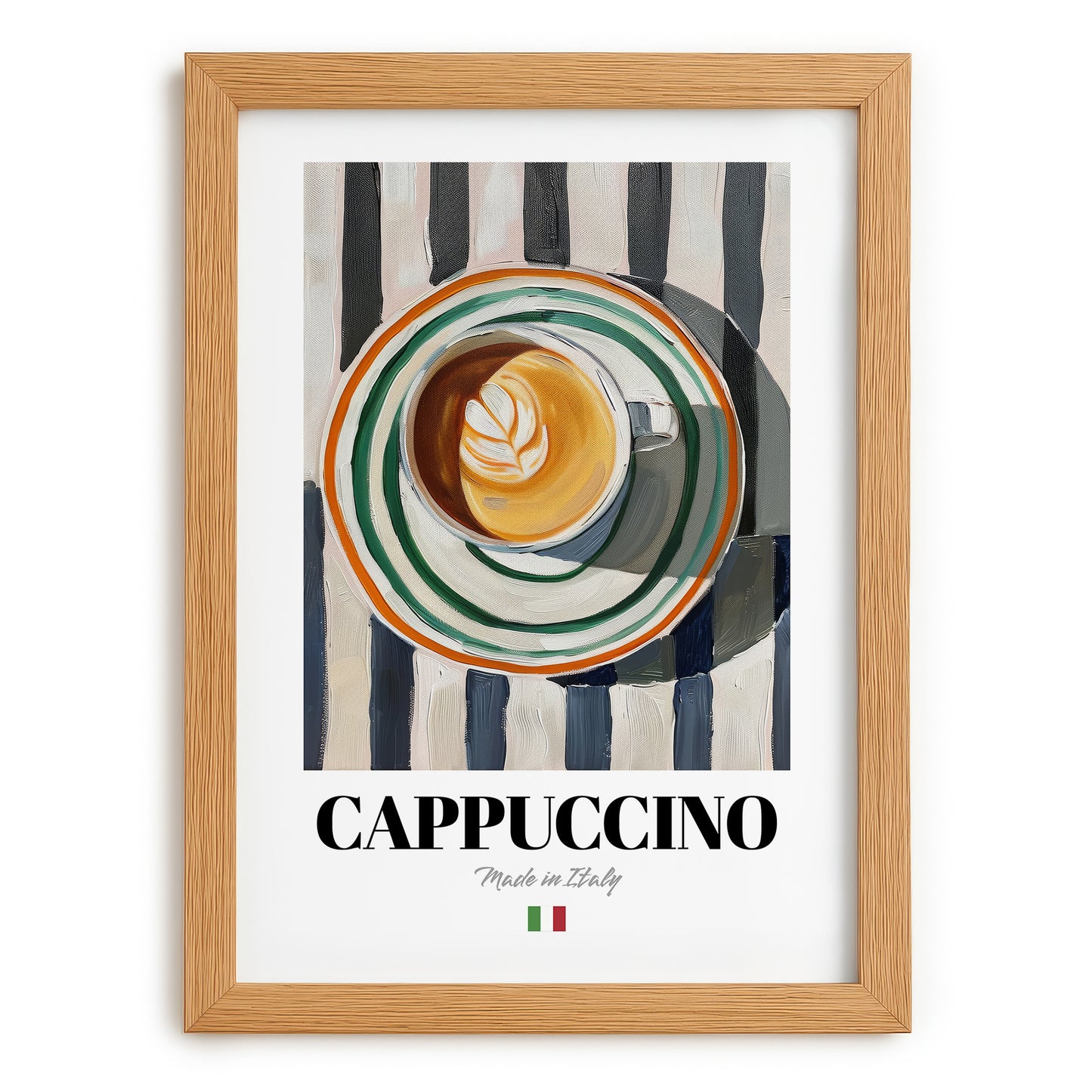 Cappuccino Lot #2 - Italienischer Kaffee auf gestreifter Tischdecke