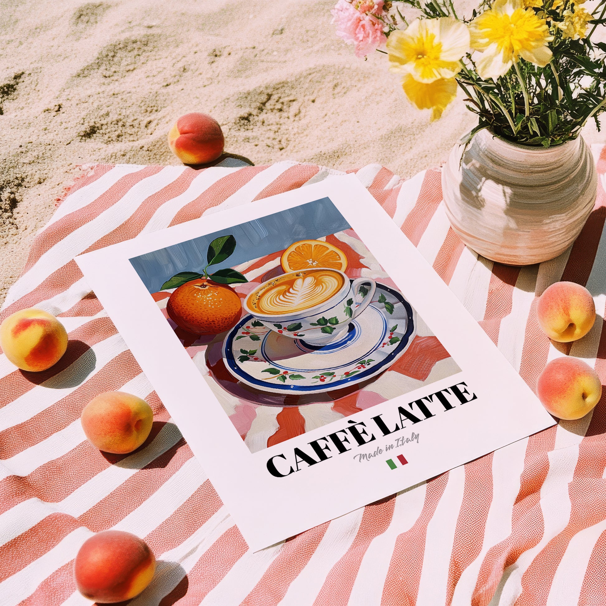 Caffè Latte – Italian Coffee, Espresso Bar Print, unframed on coastal sand