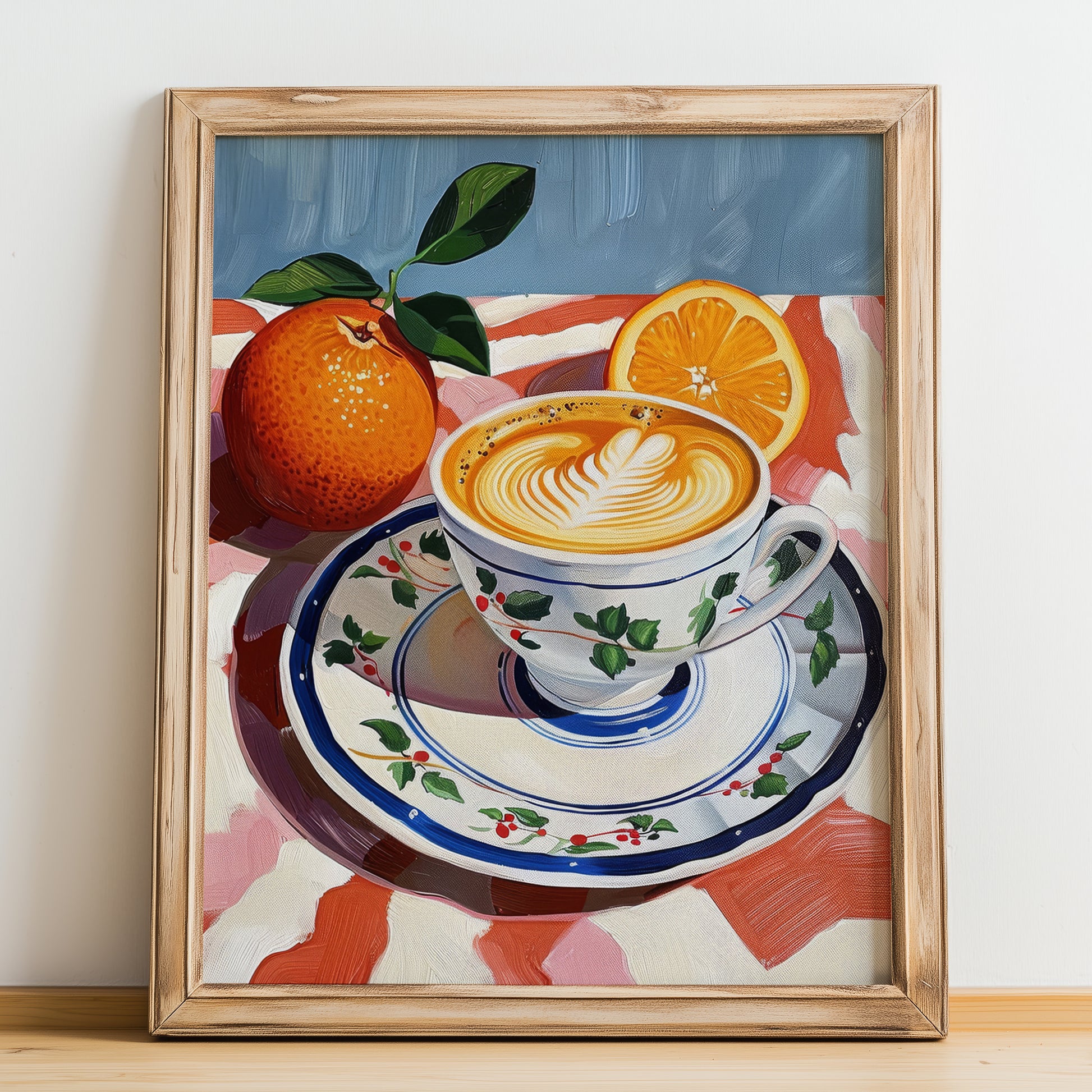 Caffè Latte – Italian Coffee, Espresso Bar Print, no-text version framed in wood