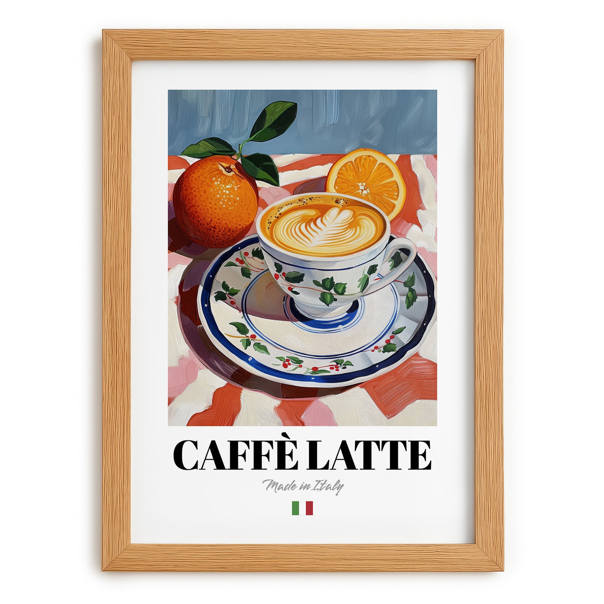 Caffè Latte – Italian Coffee, Espresso Bar Print, set in oak frame