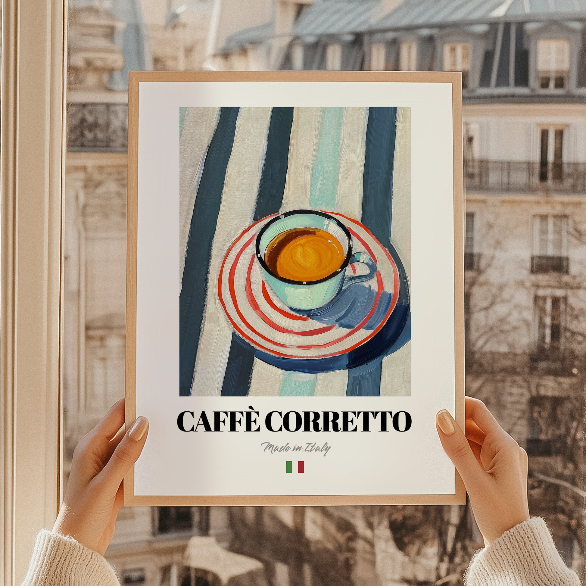Caffè Corretto – Italian Coffee, Street Café Print, styled in a charming Paris street view