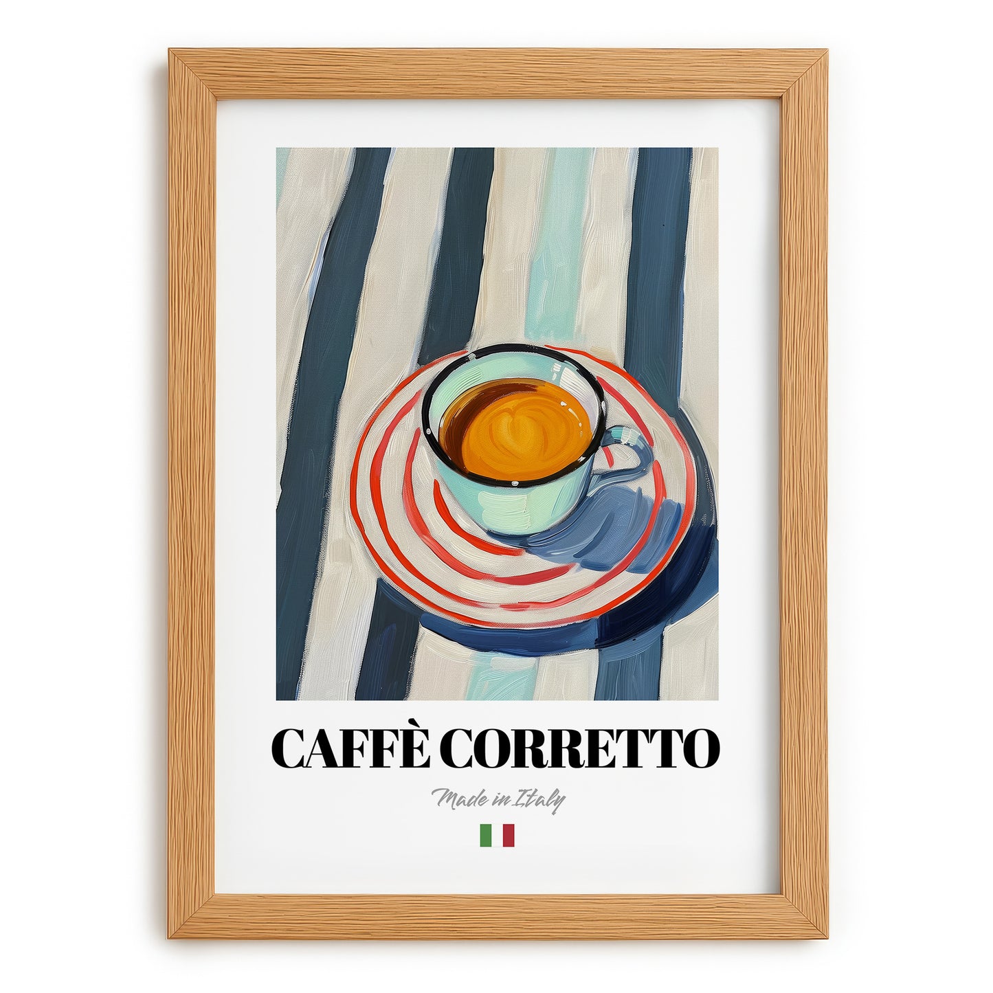 Caffè Corretto – Italian Coffee, Street Café Print, set in oak frame