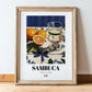 Sambuca – Italian Liqueur Drink, Beach Bar Poster, in wooden frame leaning on the floor
