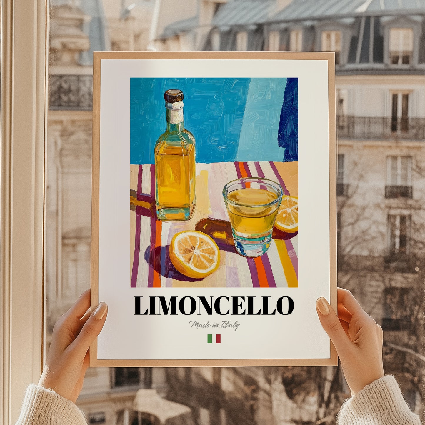 Limoncello – Italian Liqueur Drink, Rooftop Terrace Wall Art, styled in a charming Paris street view