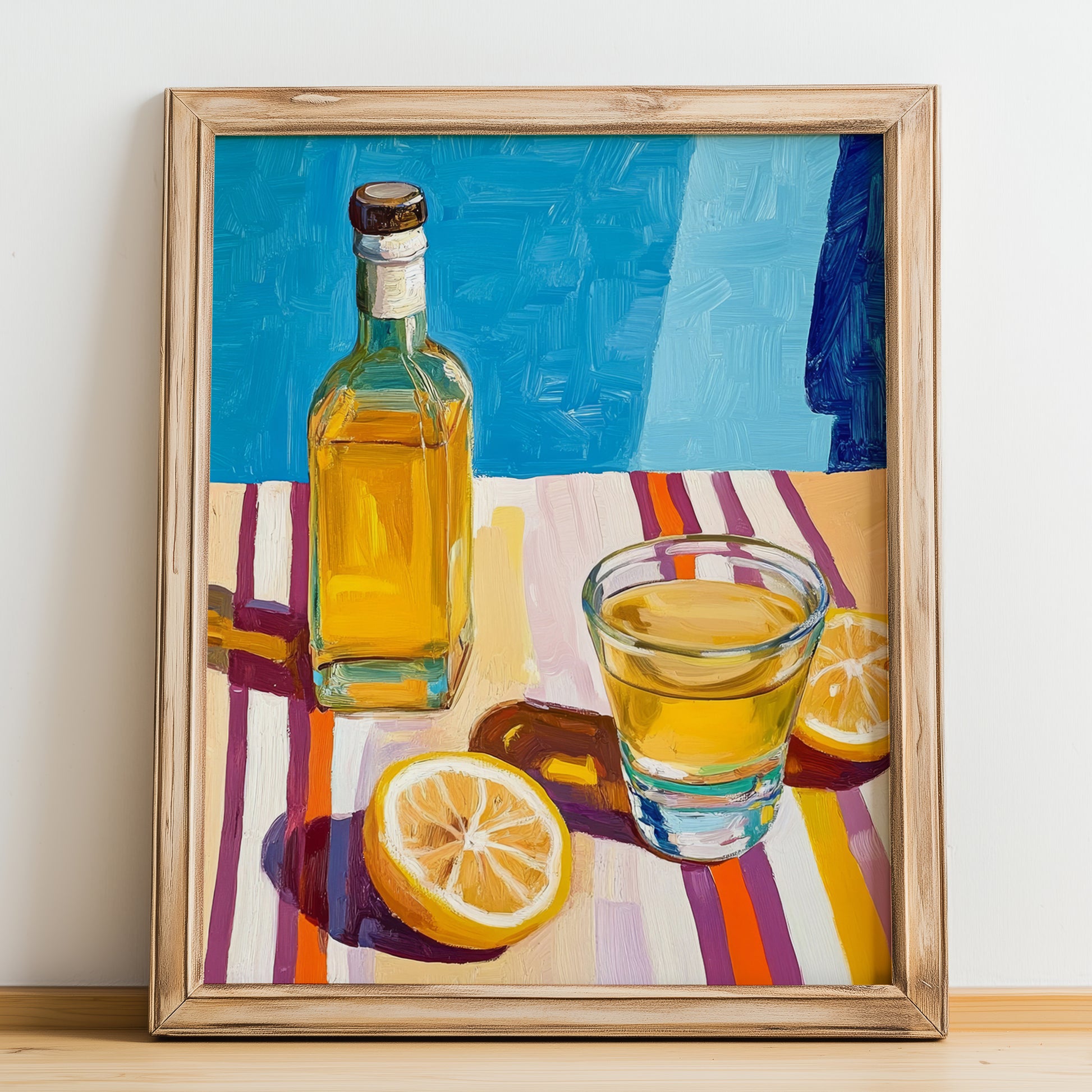 Limoncello – Italian Liqueur Drink, Rooftop Terrace Wall Art, no-text version framed in wood