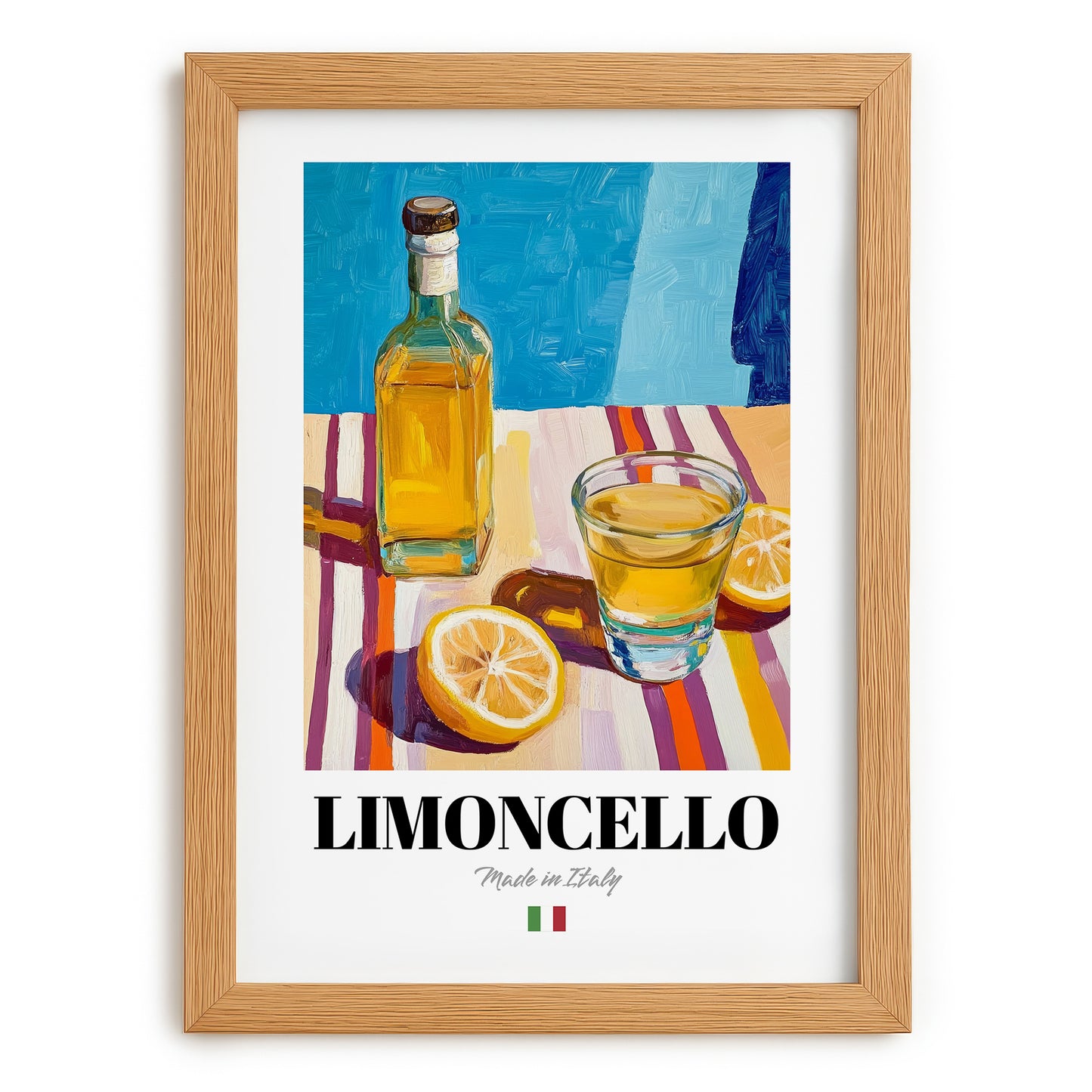 Limoncello – Italian Liqueur Drink, Rooftop Terrace Wall Art, set in oak frame