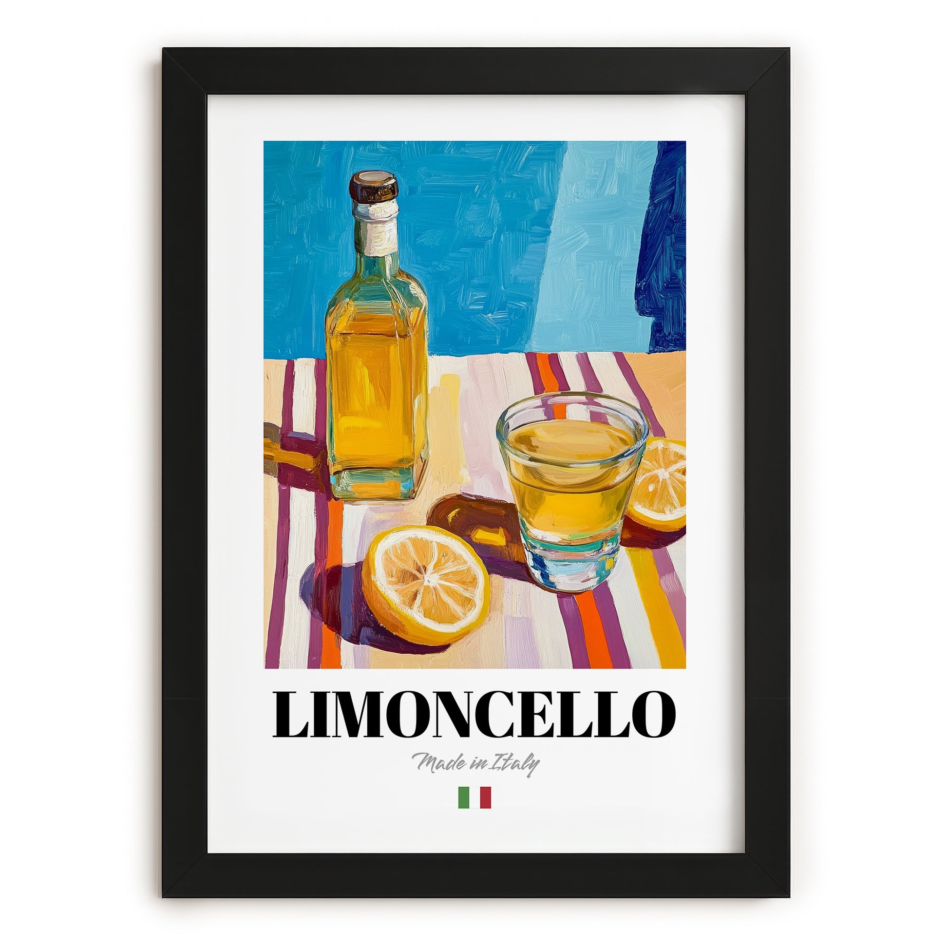 Limoncello – Italian Liqueur Drink, Rooftop Terrace Wall Art, in sleek black frame