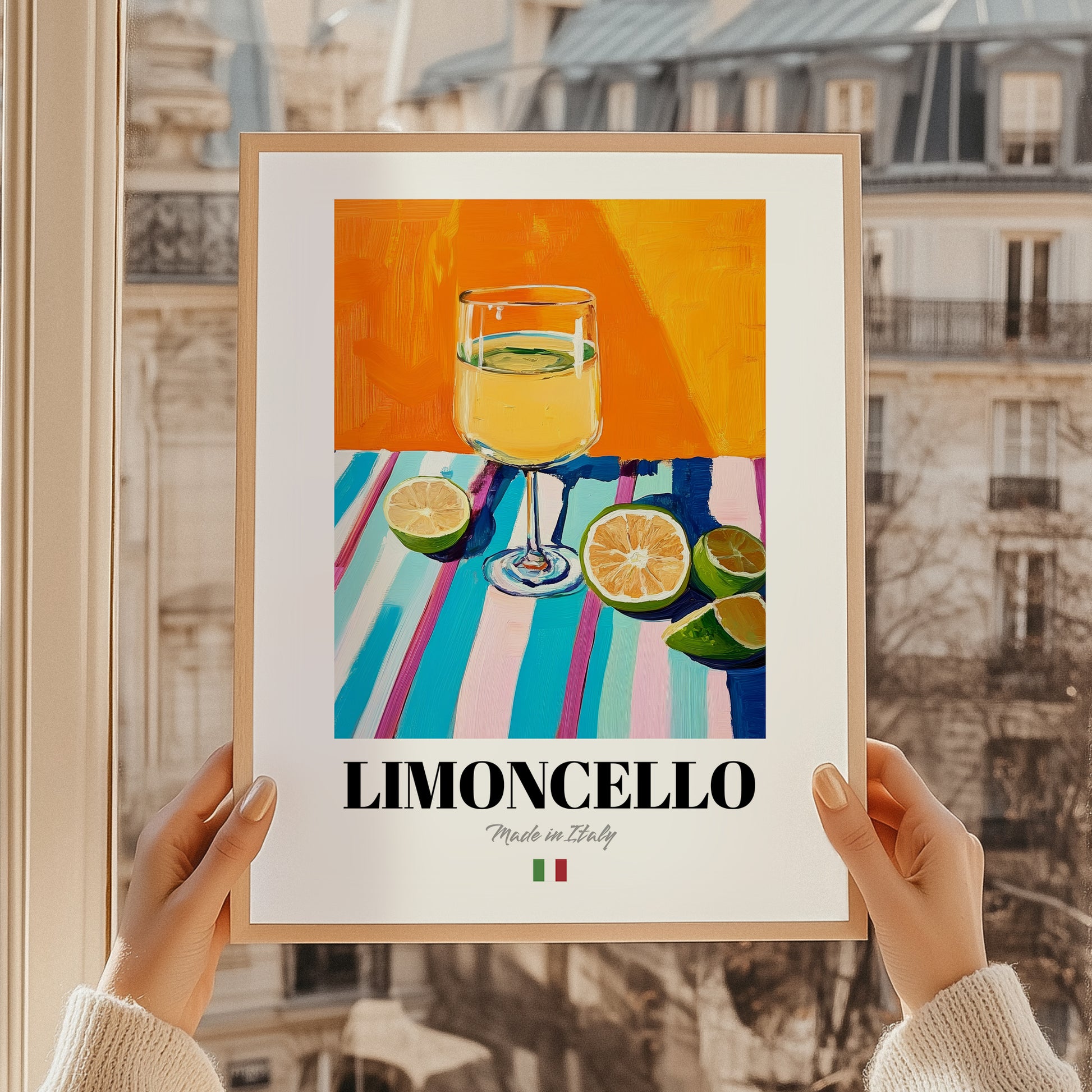 Limoncello – Italian Liqueur Drink, Speakeasy Wall Art, styled in a charming Paris street view