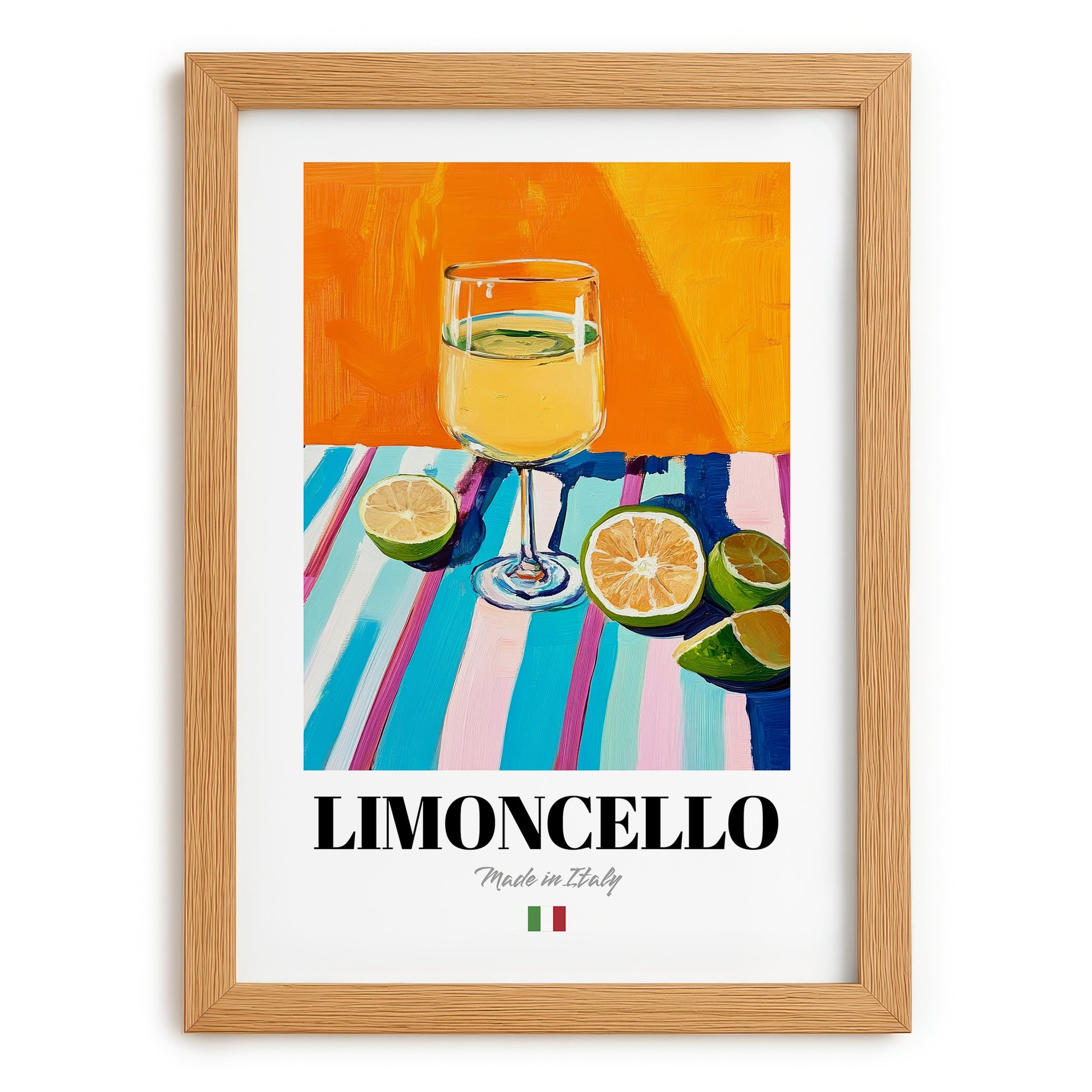 Limoncello – Italian Liqueur Drink, Speakeasy Wall Art, set in oak frame