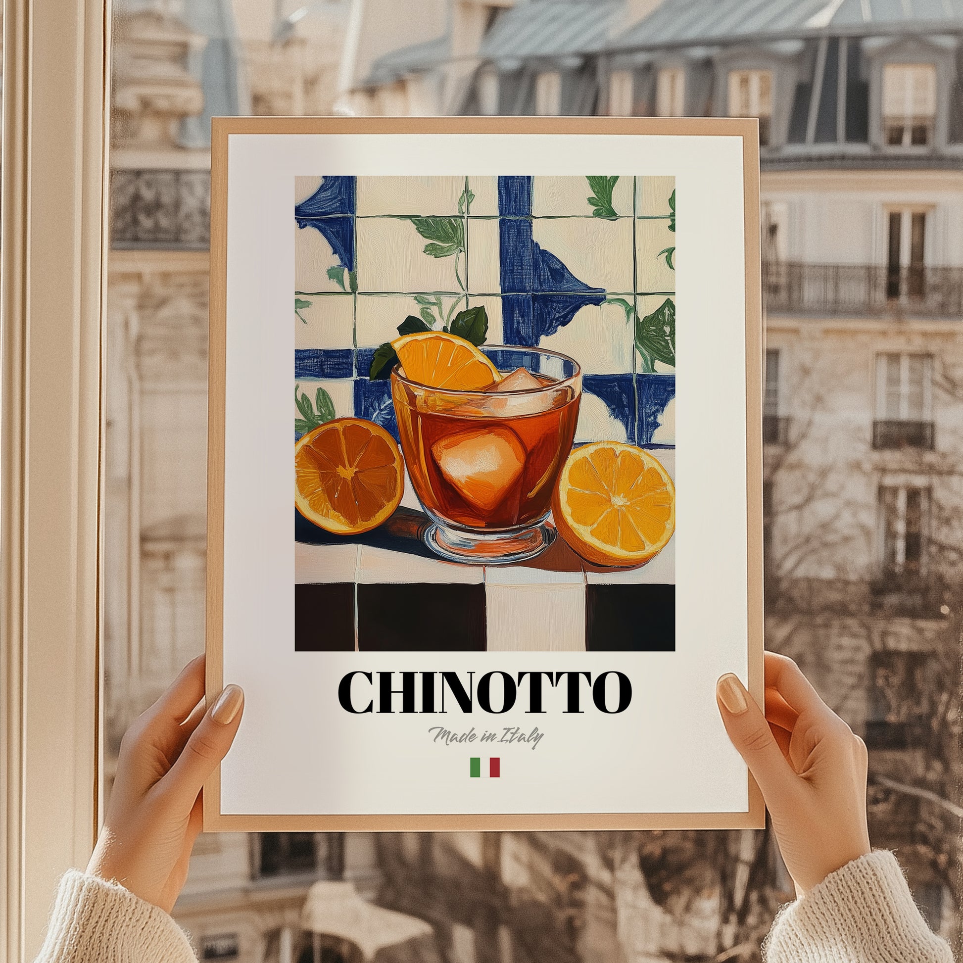 Chinotto – Italian Beverage Drink, Sky Bar Poster, styled in a charming Paris street view