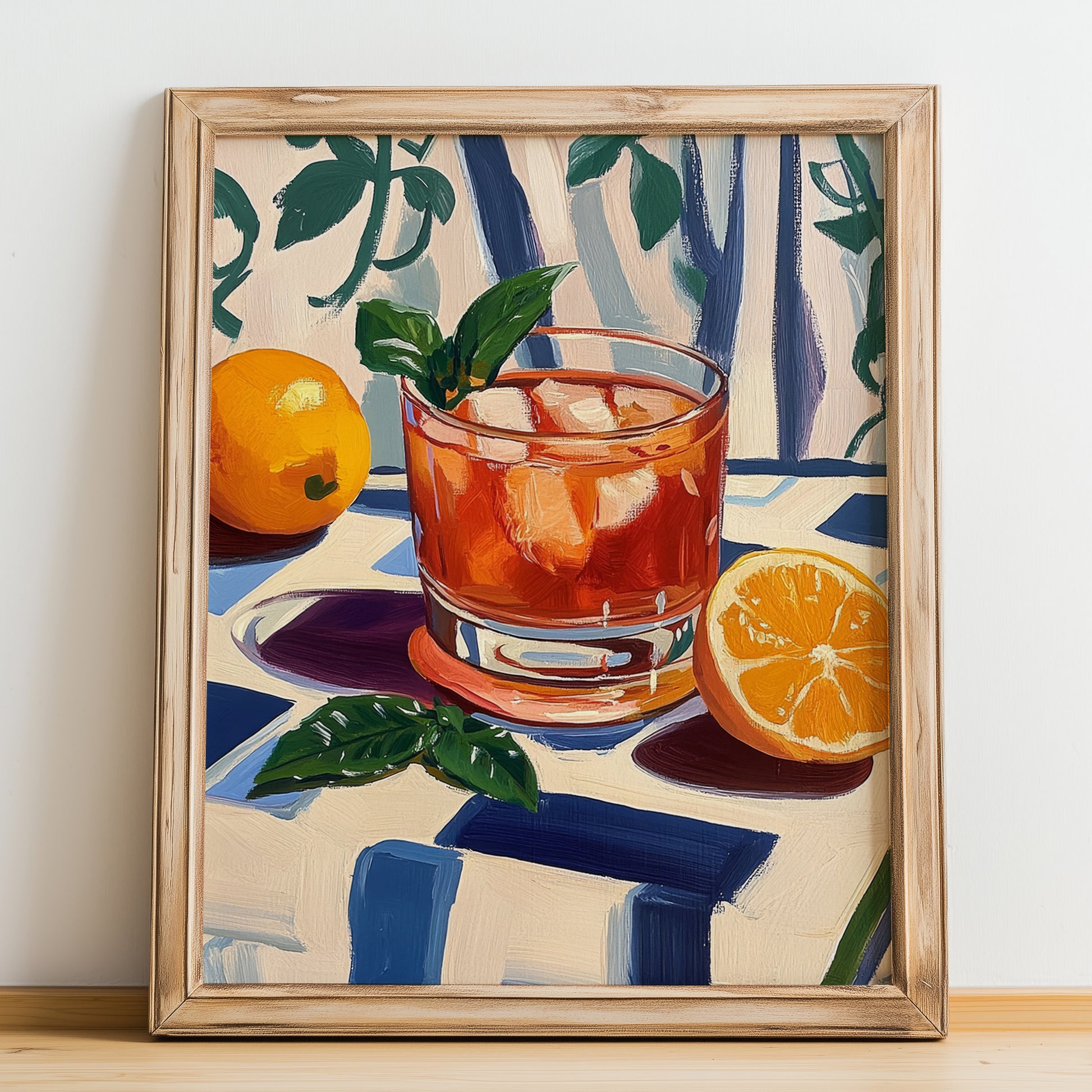 Negroni – Italian Cocktail Drink, Sky Bar Poster, no-text version framed in wood