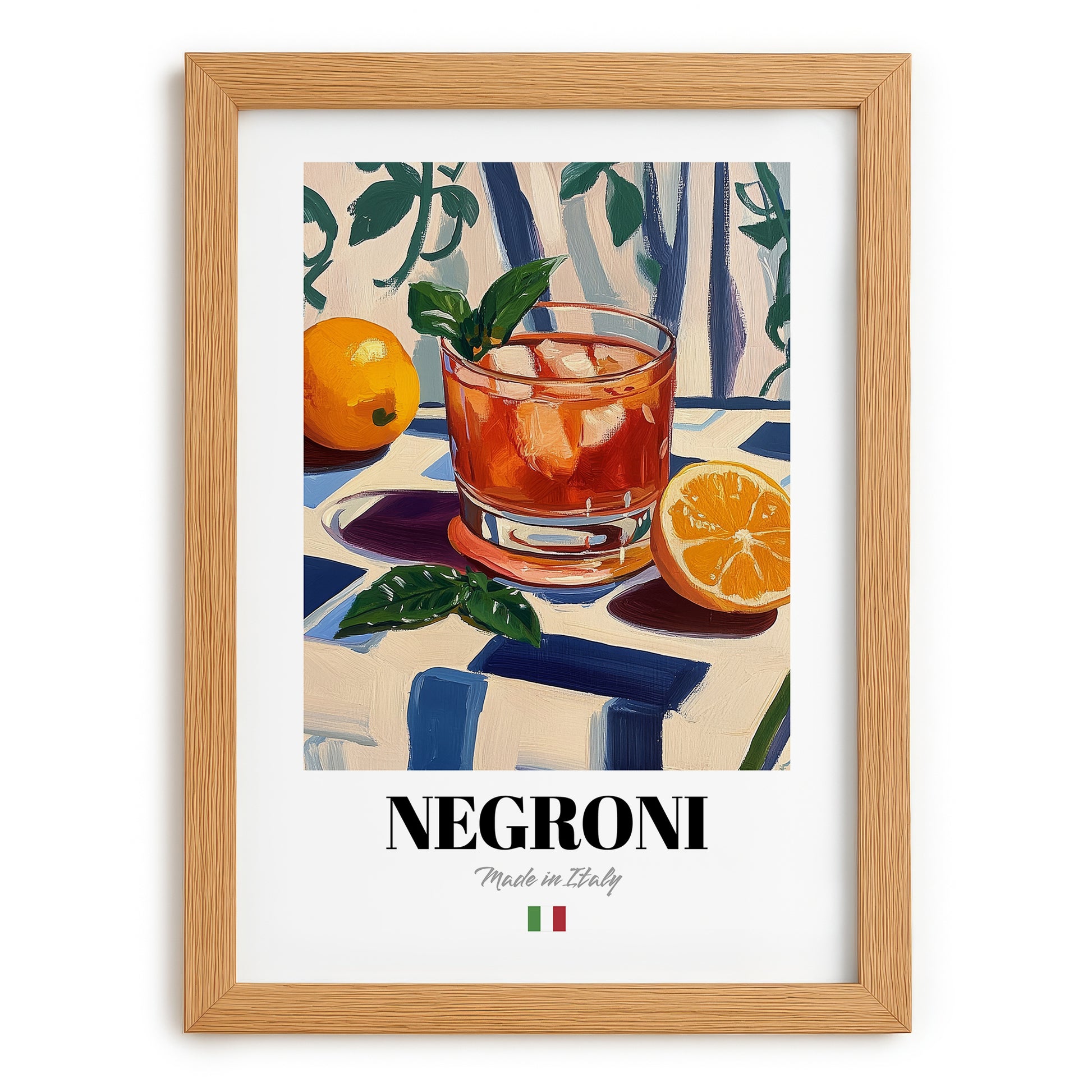 Negroni – Italian Cocktail Drink, Sky Bar Poster, set in oak frame