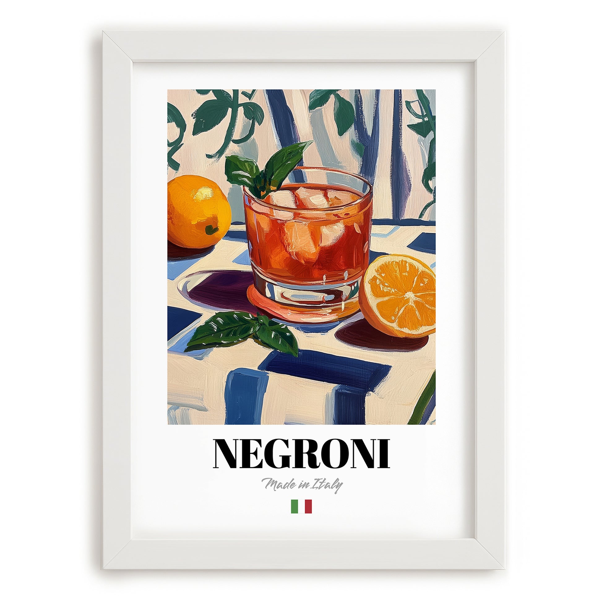 Negroni – Italian Cocktail Drink, Sky Bar Poster, placed in minimal white frame