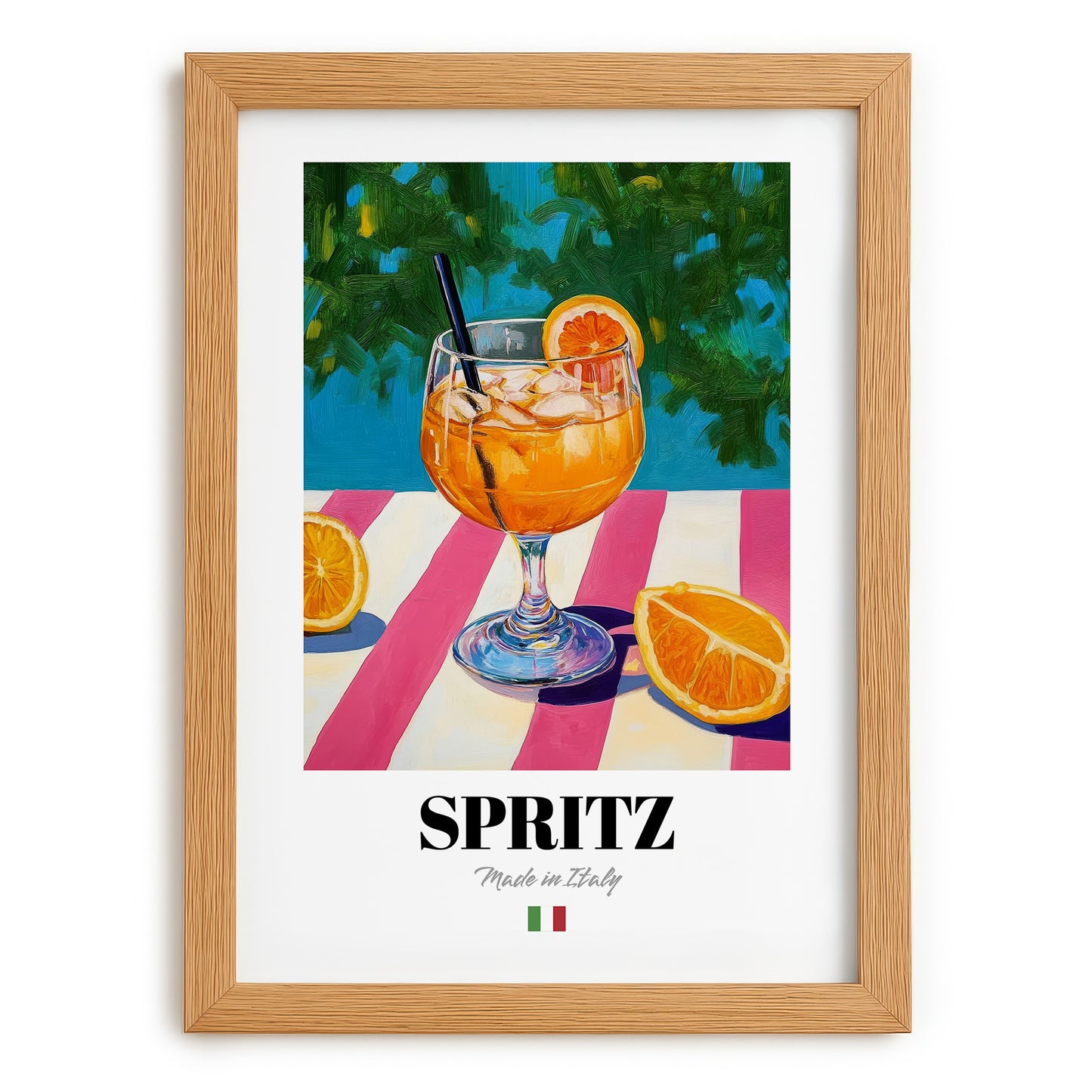 Spritz – Italian Cocktail Drink, Beach Bar Wall Decor, set in oak frame