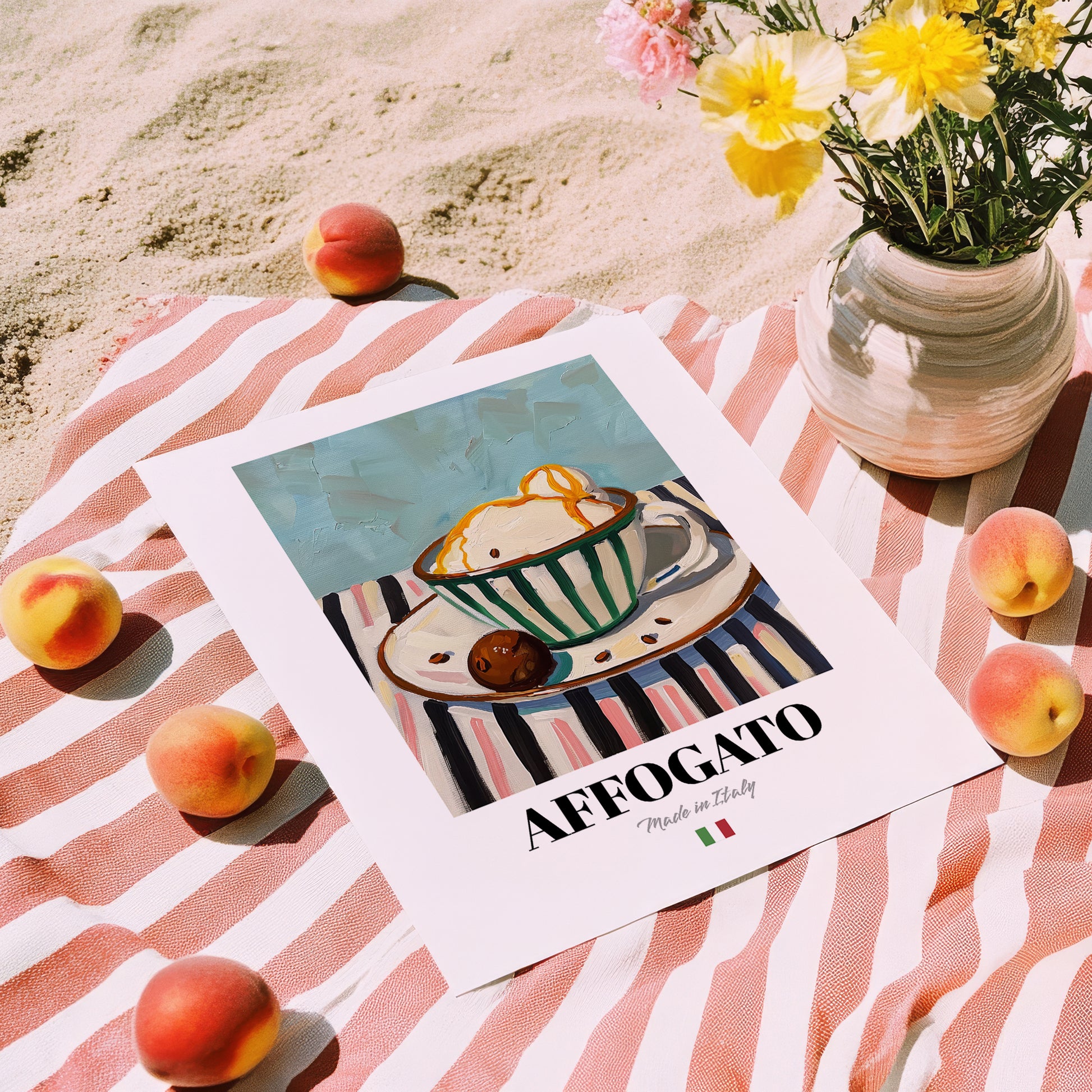Affogato – Italian Coffee, Konditorei Wall Art, unframed on coastal sand