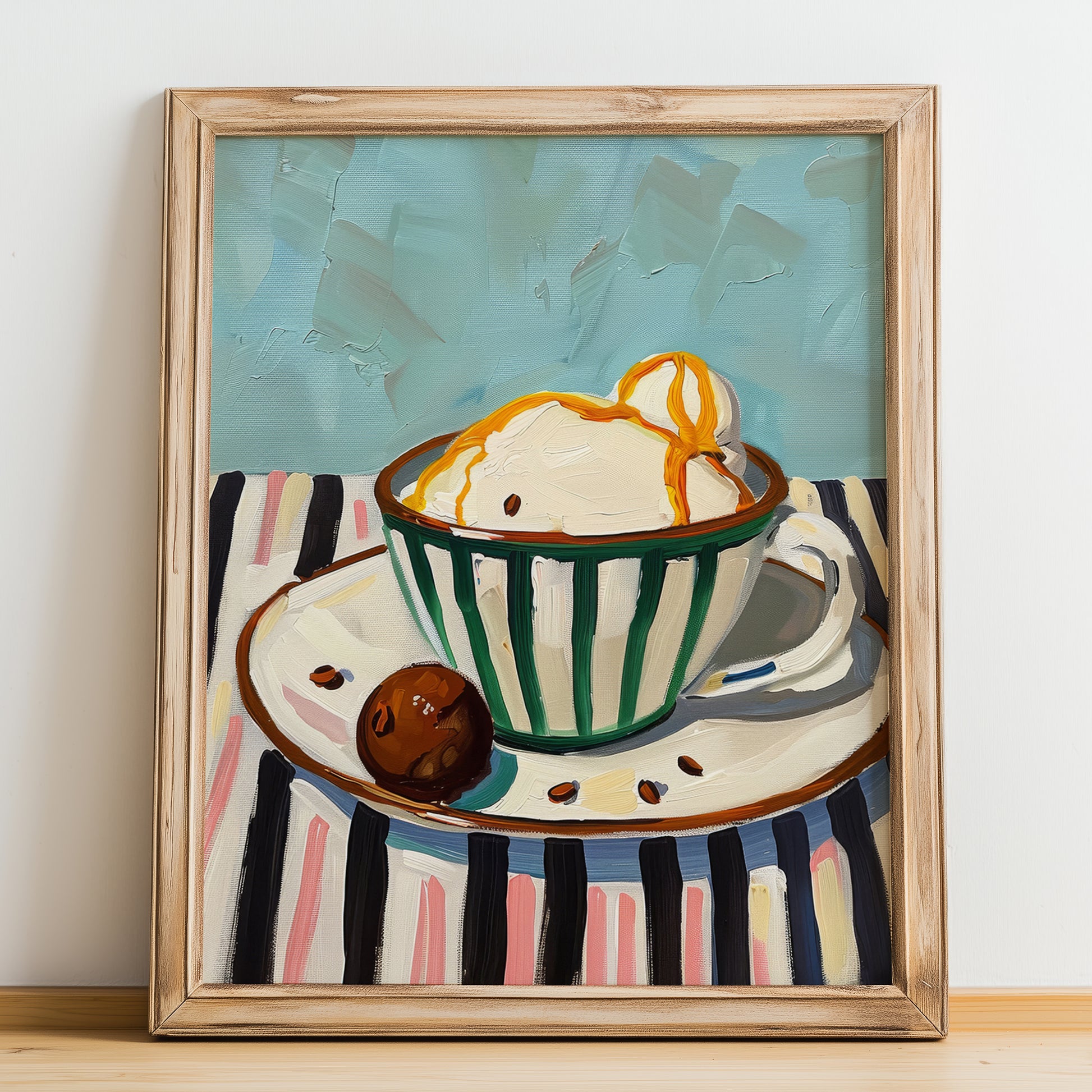 Affogato – Italian Coffee, Konditorei Wall Art, no-text version framed in wood