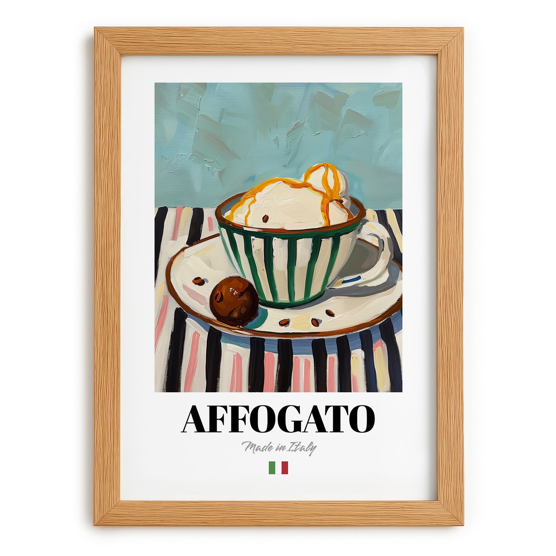 Affogato – Italian Coffee, Konditorei Wall Art, set in oak frame