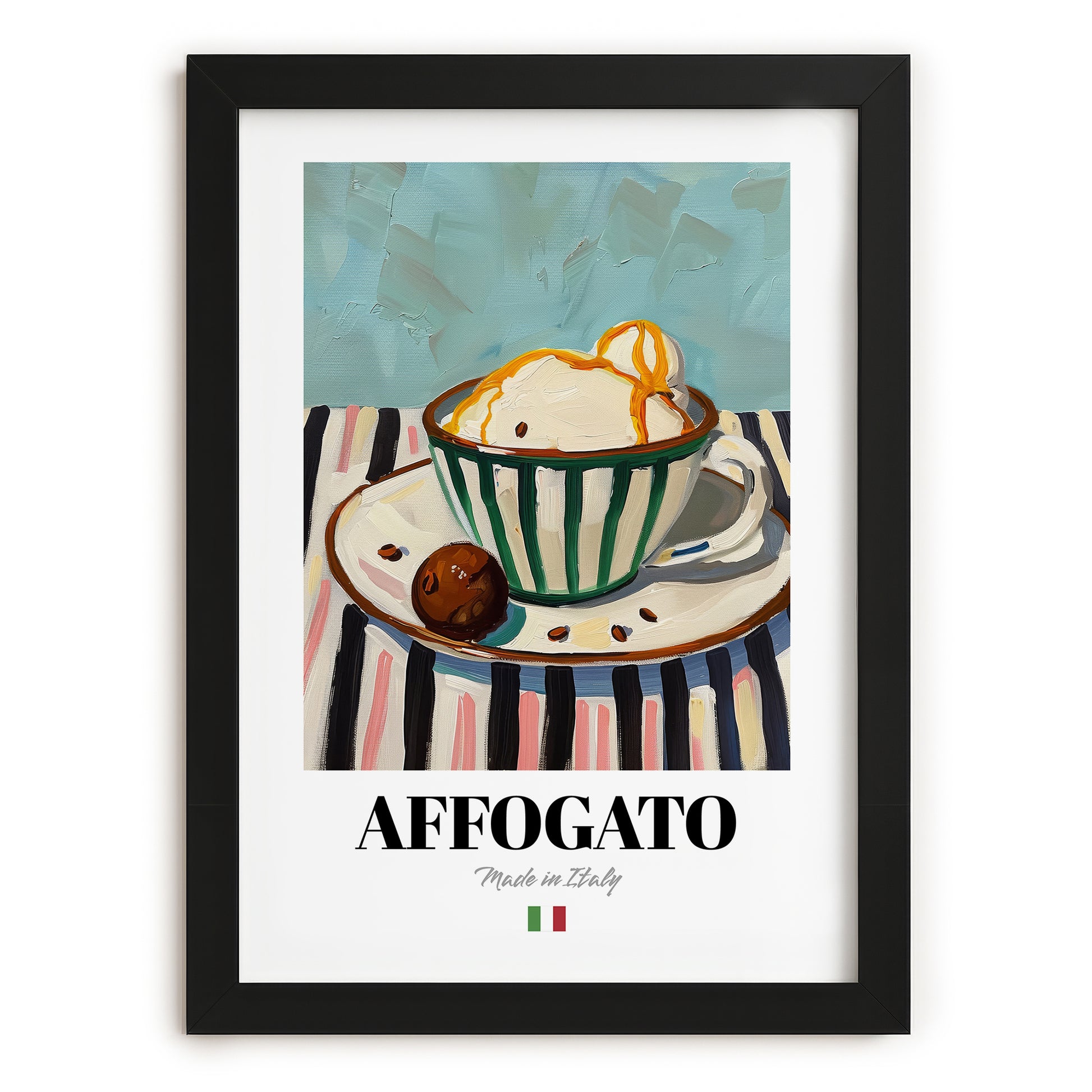 Affogato – Italian Coffee, Konditorei Wall Art, in sleek black frame