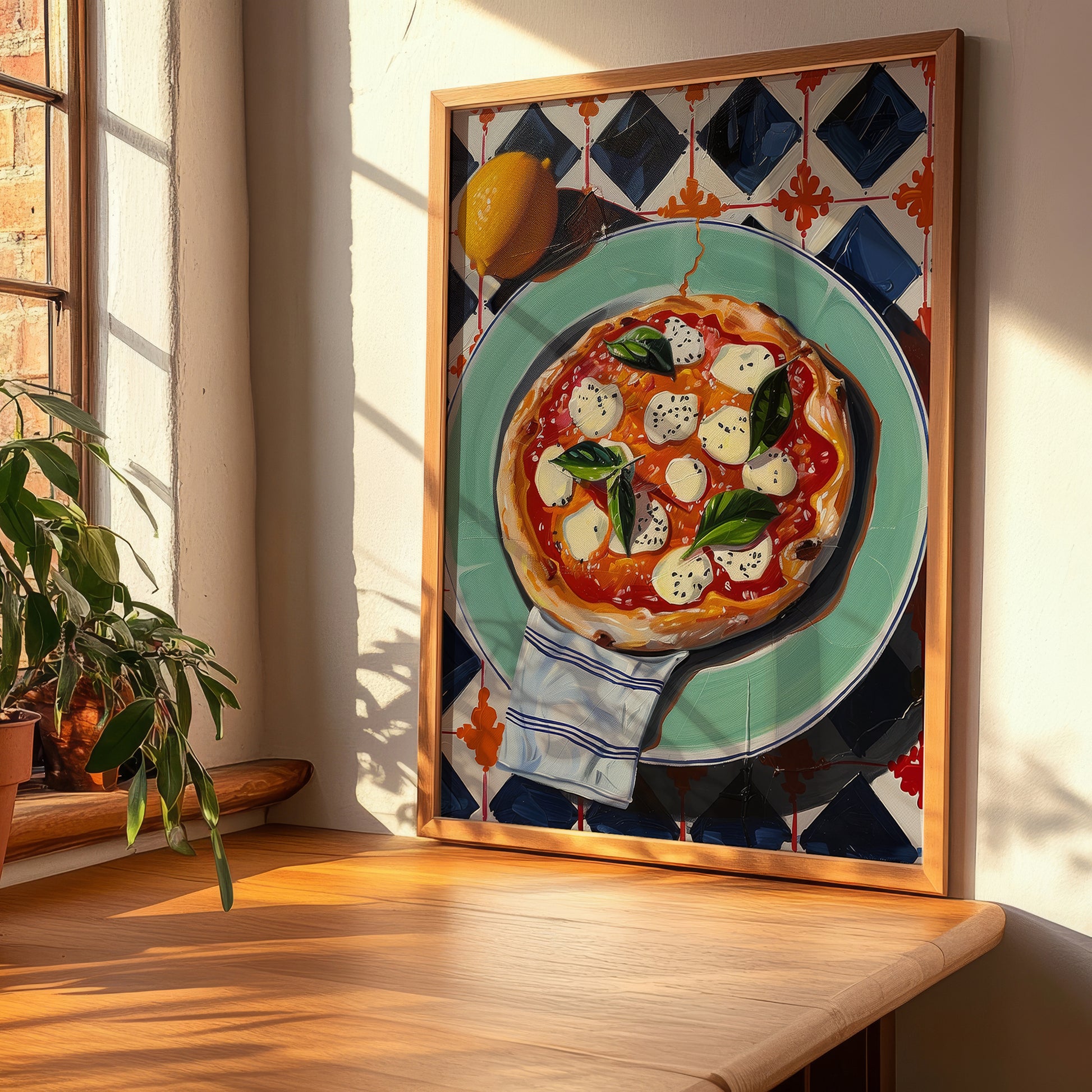 Pizza Margherita – Italian Pizza, Restaurant Painting, clean layout with no caption