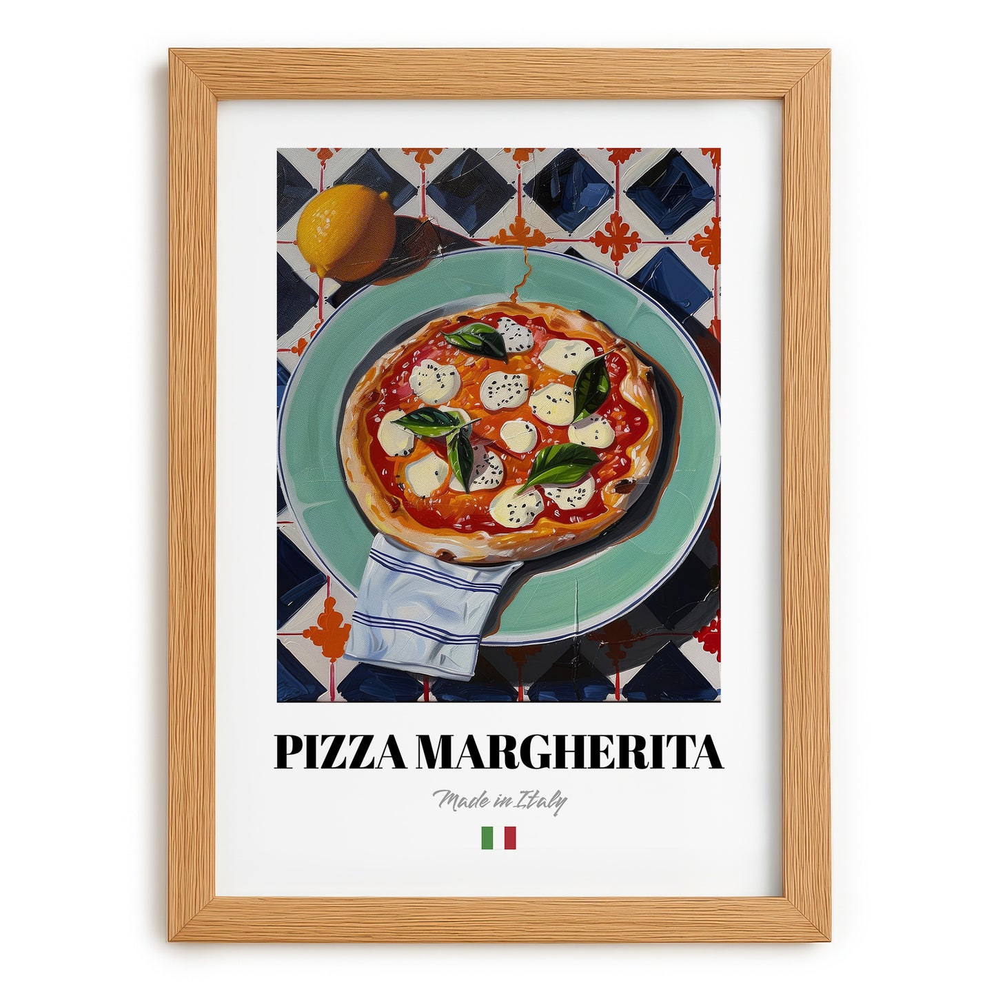 Pizza Margherita – Italian Pizza, Restaurant Painting, set in oak frame