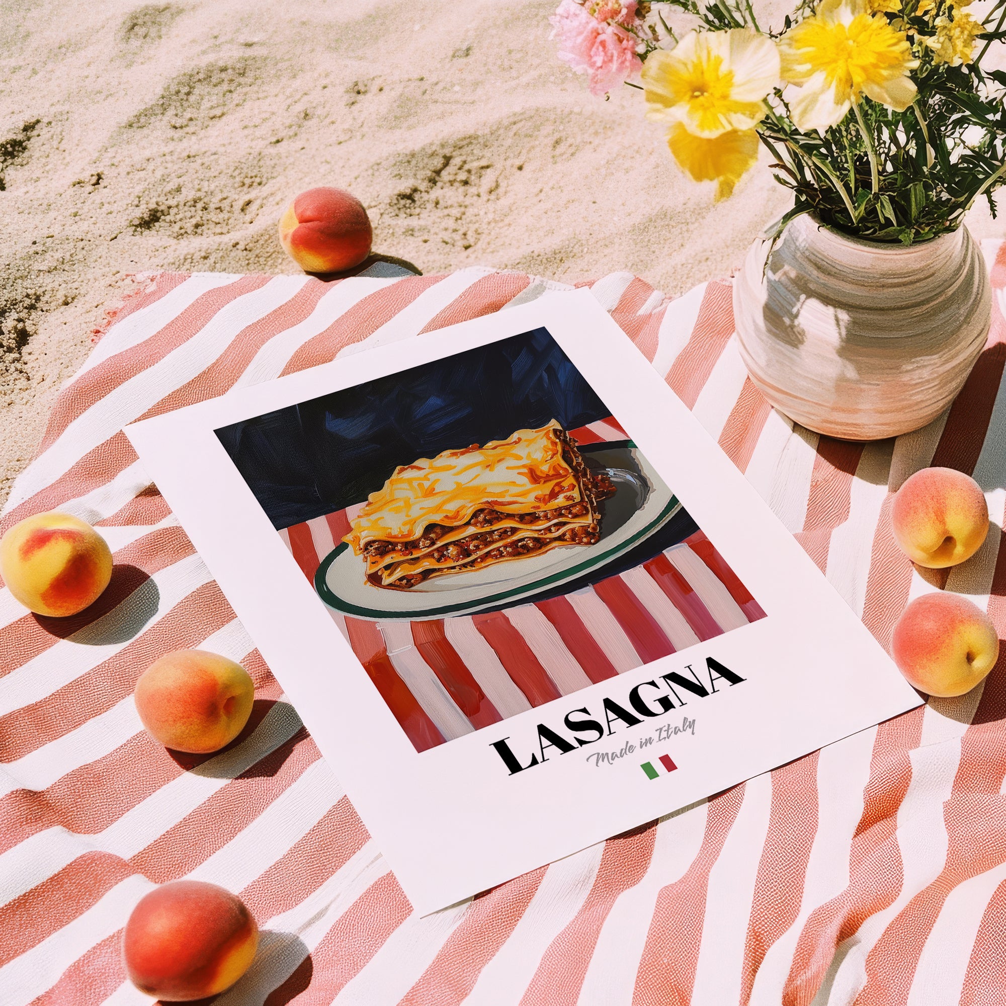 Lasagna – Italian Pasta, Osteria Poster, unframed on coastal sand