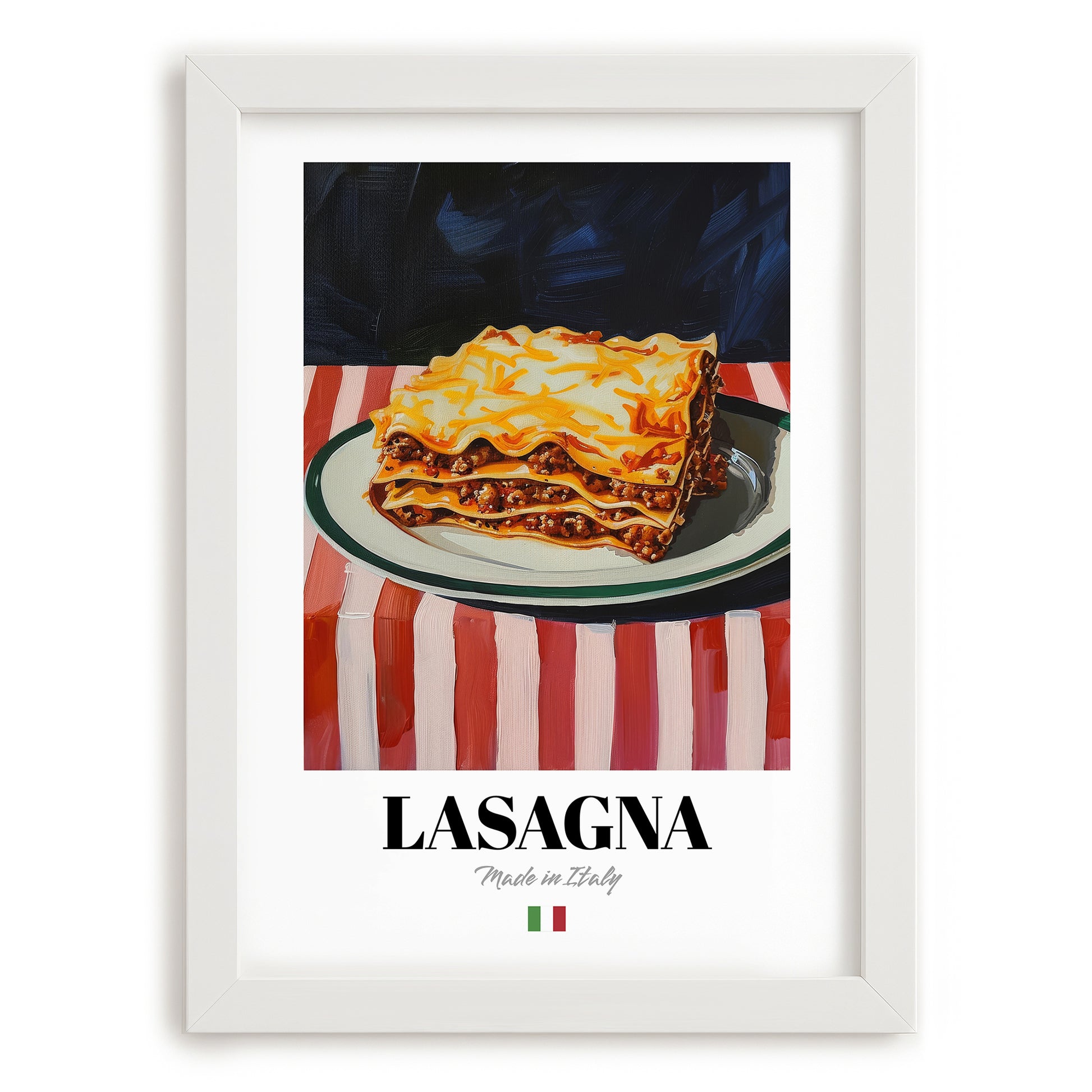 Lasagna – Italian Pasta, Osteria Poster, placed in minimal white frame