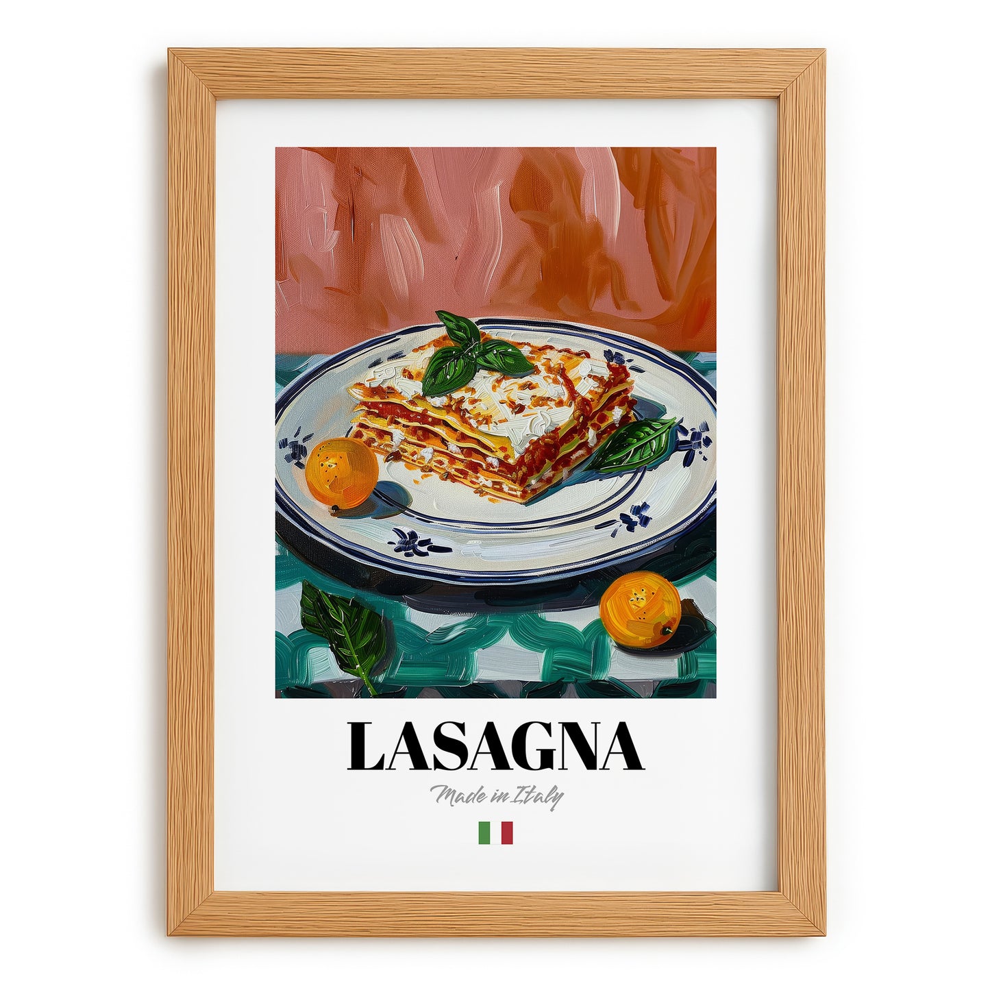Lasagna – Italian Pasta, Trattoria Still Life, set in oak frame