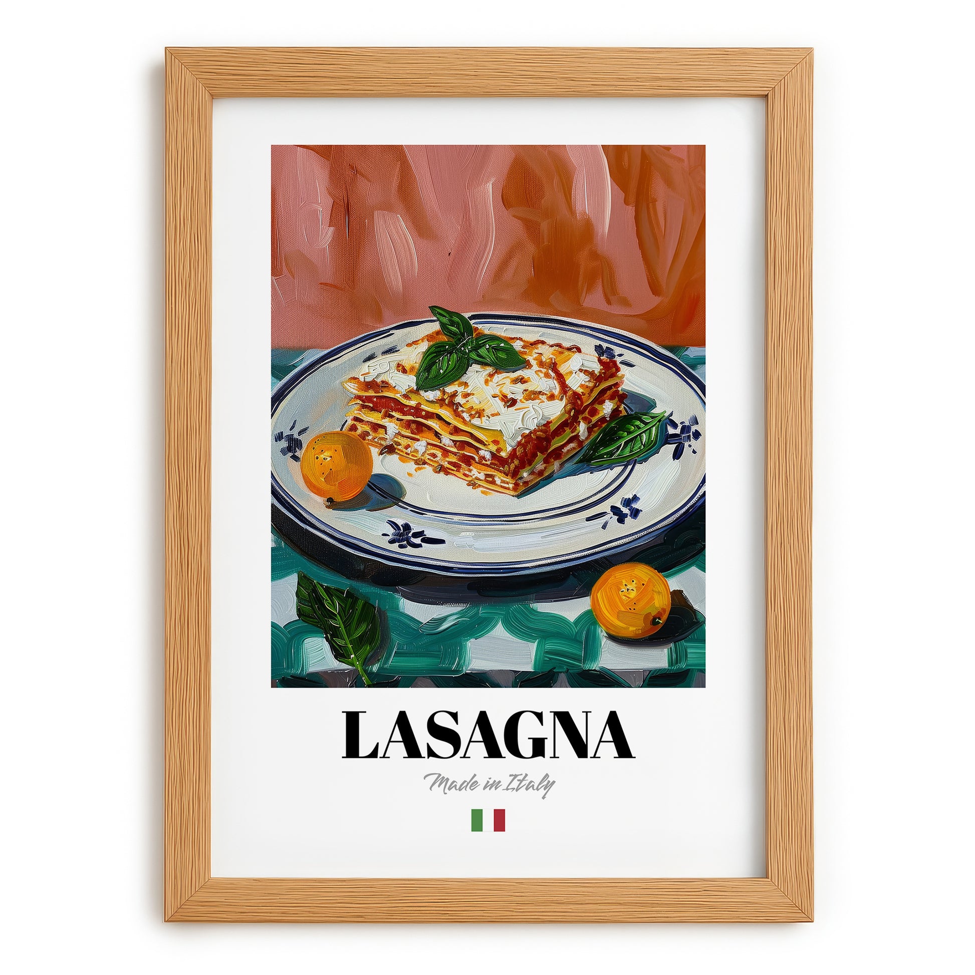 Lasagna – Italian Pasta, Trattoria Still Life, set in oak frame