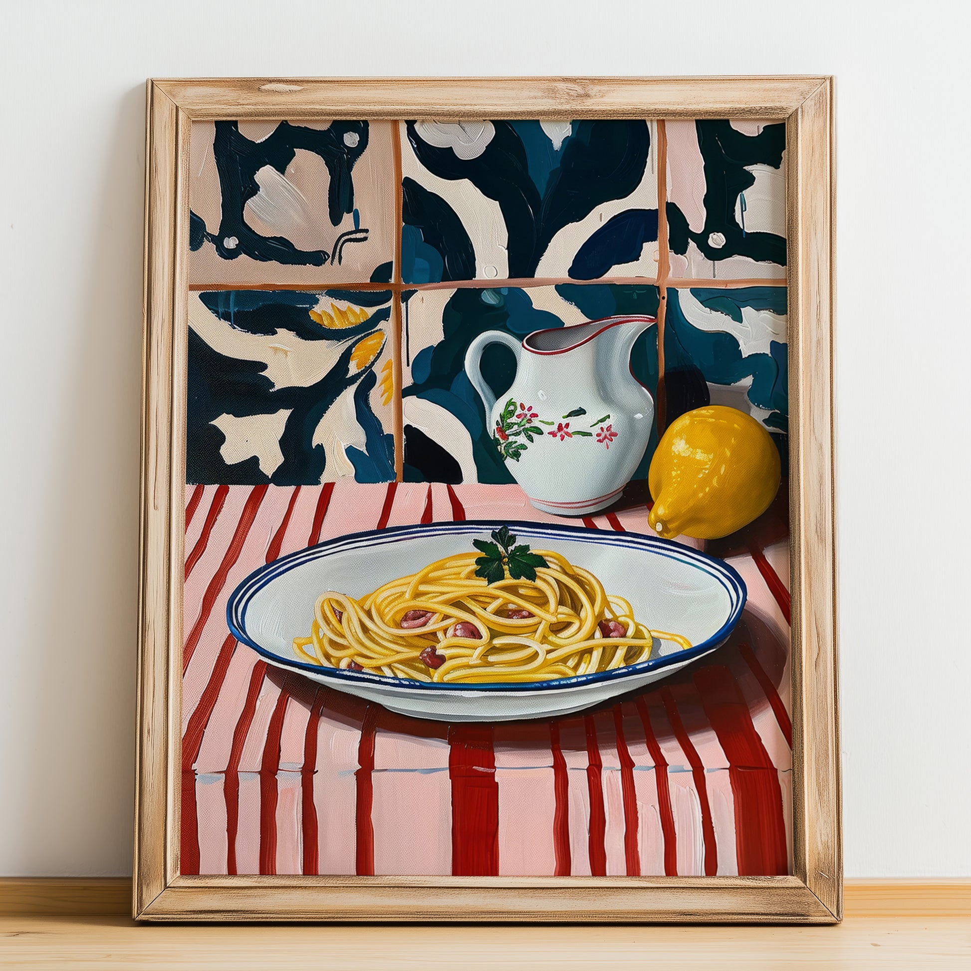 Spaghetti Carbonara – Italian Pasta, Osteria Poster, no-text version framed in wood