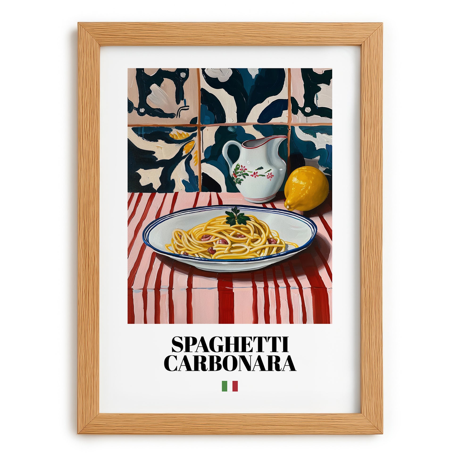 Spaghetti Carbonara – Italian Pasta, Osteria Poster, set in oak frame